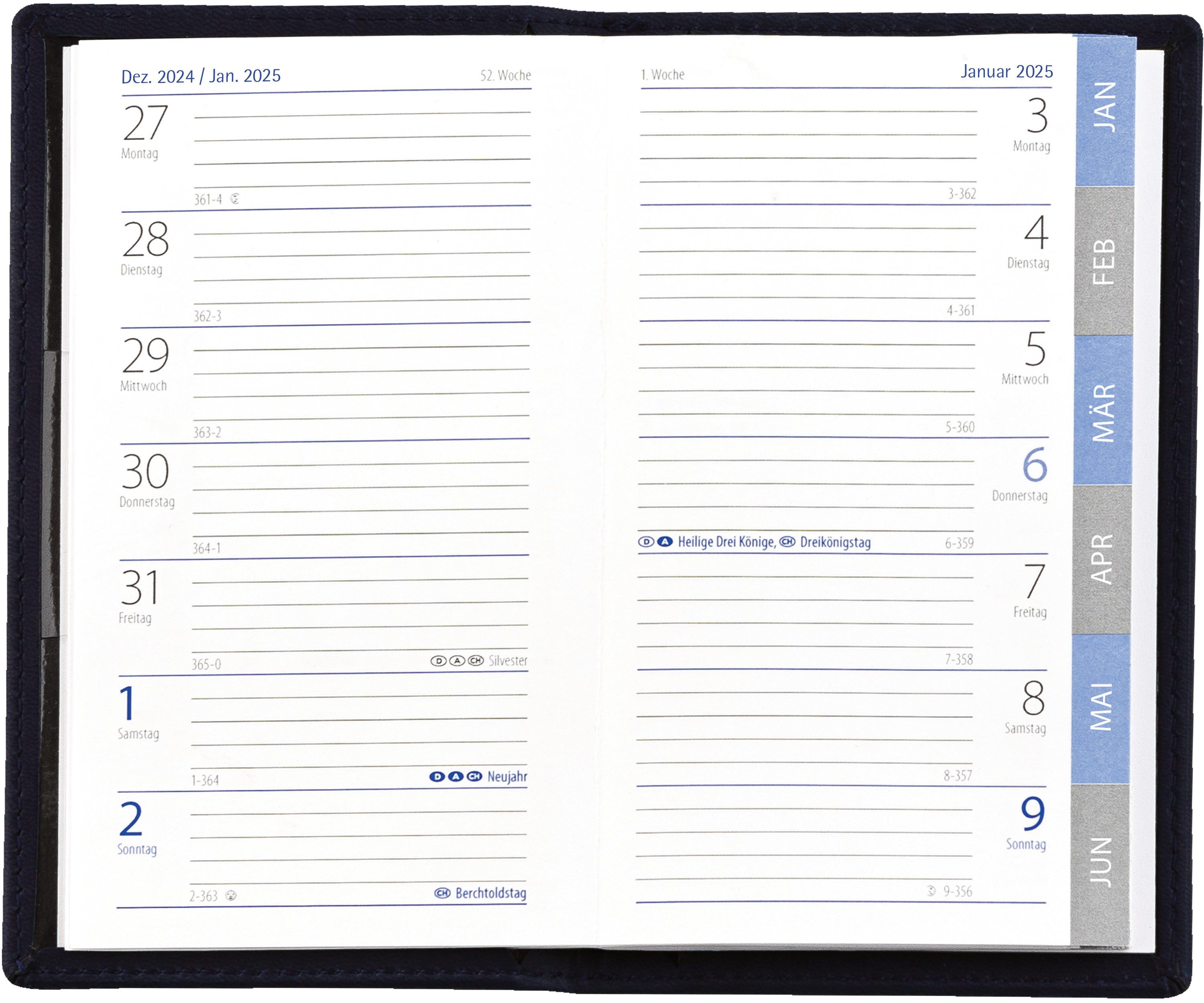 GÜSS Kalender Taschenkalender 2025 Güss Taschenkalender A6 PVC schwarz mit Register