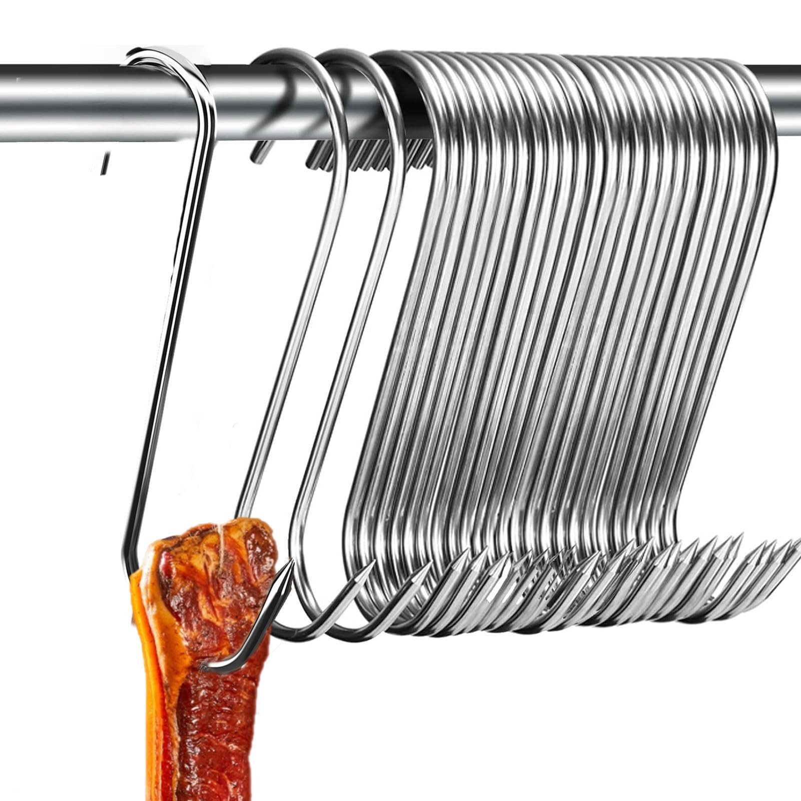 BlingBin S-Haken Fleischerhaken Edelstahl Grillhaken Räucherhaken, Hähnchen Rippen Räuchern Jagd, (1er Set, 20-St., 20tlg), Hängehaken Küchenhaken für Küche, Fleischverarbeitung (15cm)
