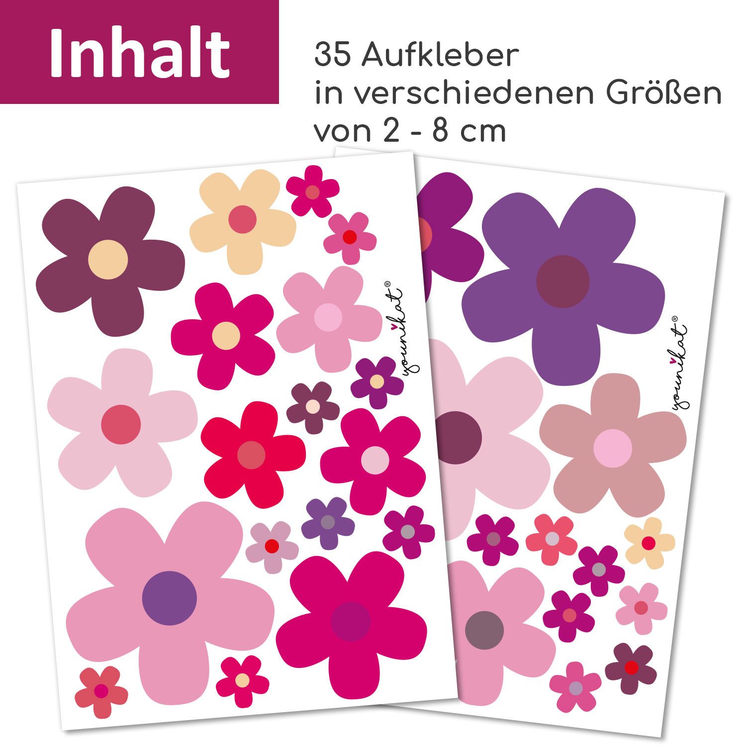 younikat Aufkleber Blumen-Aufkleber-Set Blümchen I DIN A4 I Lila I Witterungsbeständig