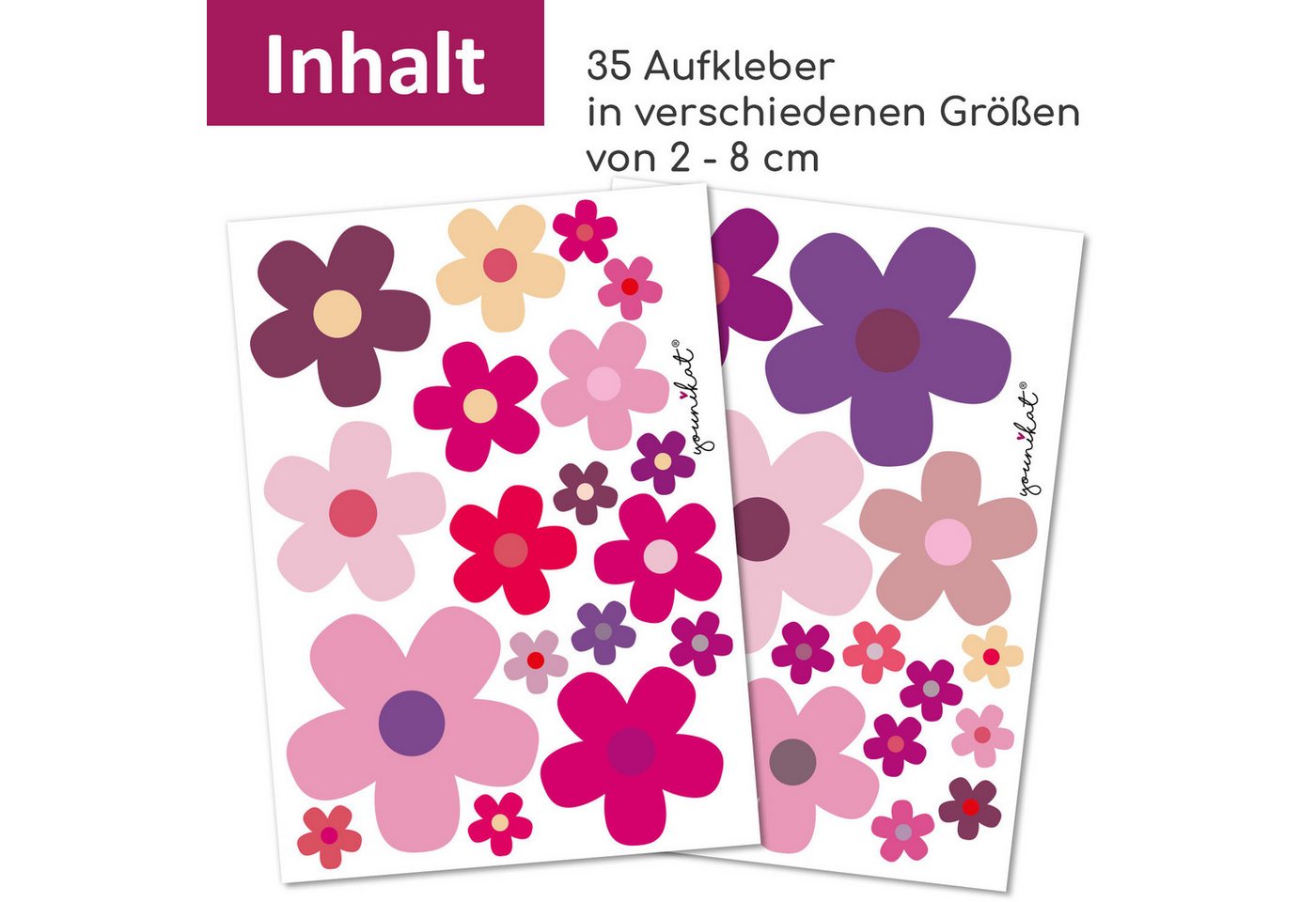 Thumbnail - younikat Aufkleber Blumen-Aufkleber-Set Blümchen I DIN A4 I Lila I Witterungsbeständig
