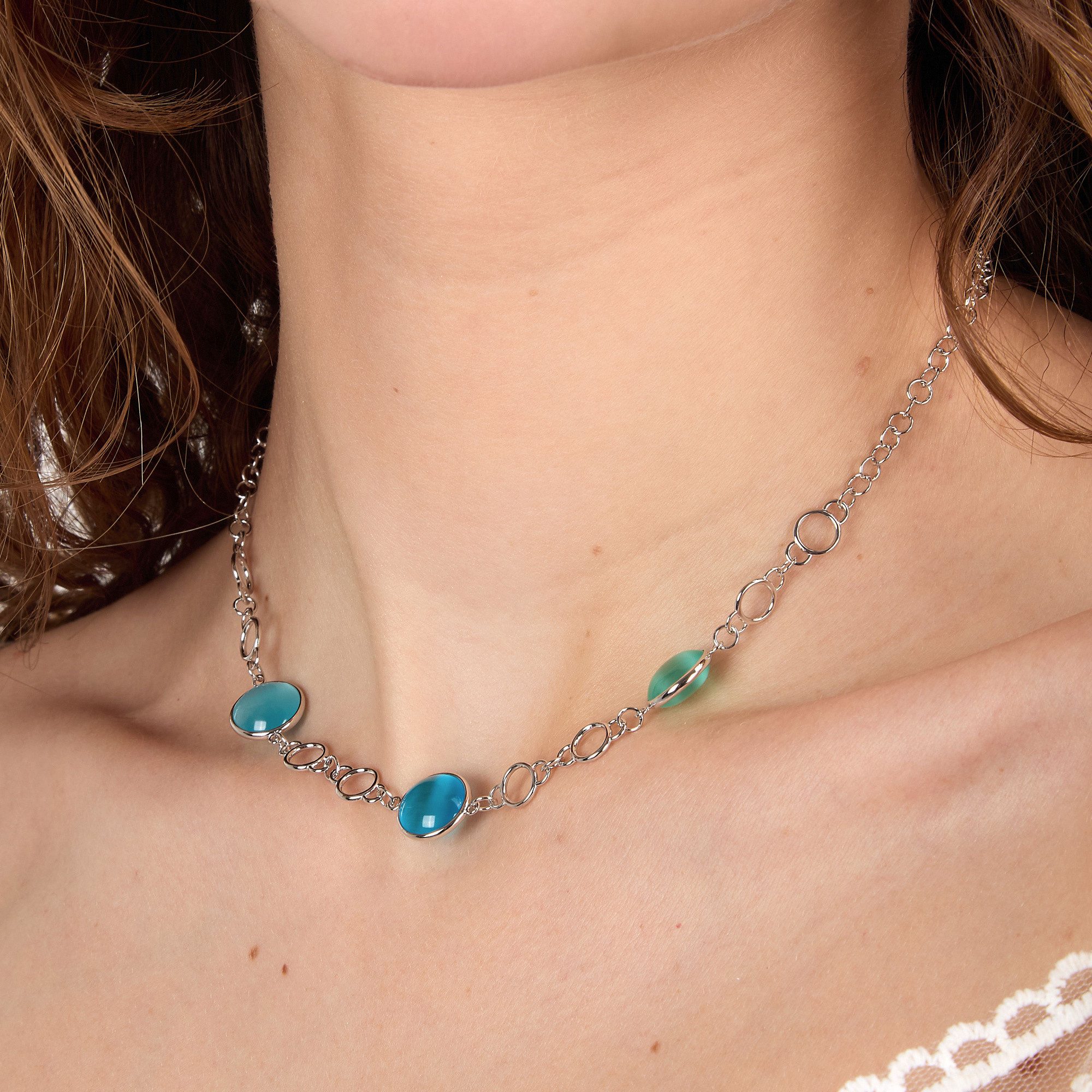 MORELLATO Collier Venezia Halskette SAZM01 Silber blaue Katzenaugensteine 40+5 cm Damen