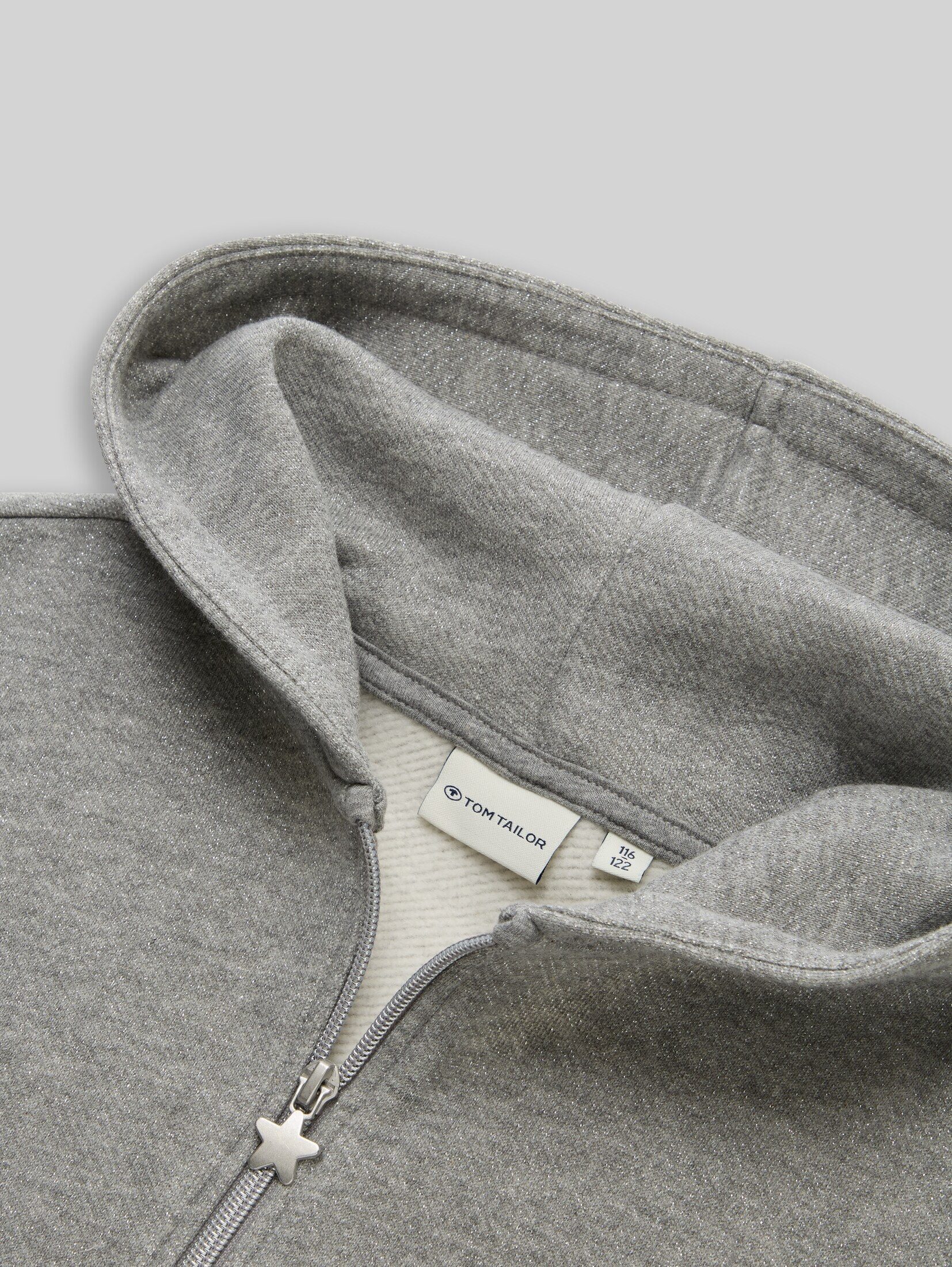 TOM TAILOR Sweatjacke Strick & Sweatshirts Cropped Hoodie Sweatjacke in Glitzer-Optik