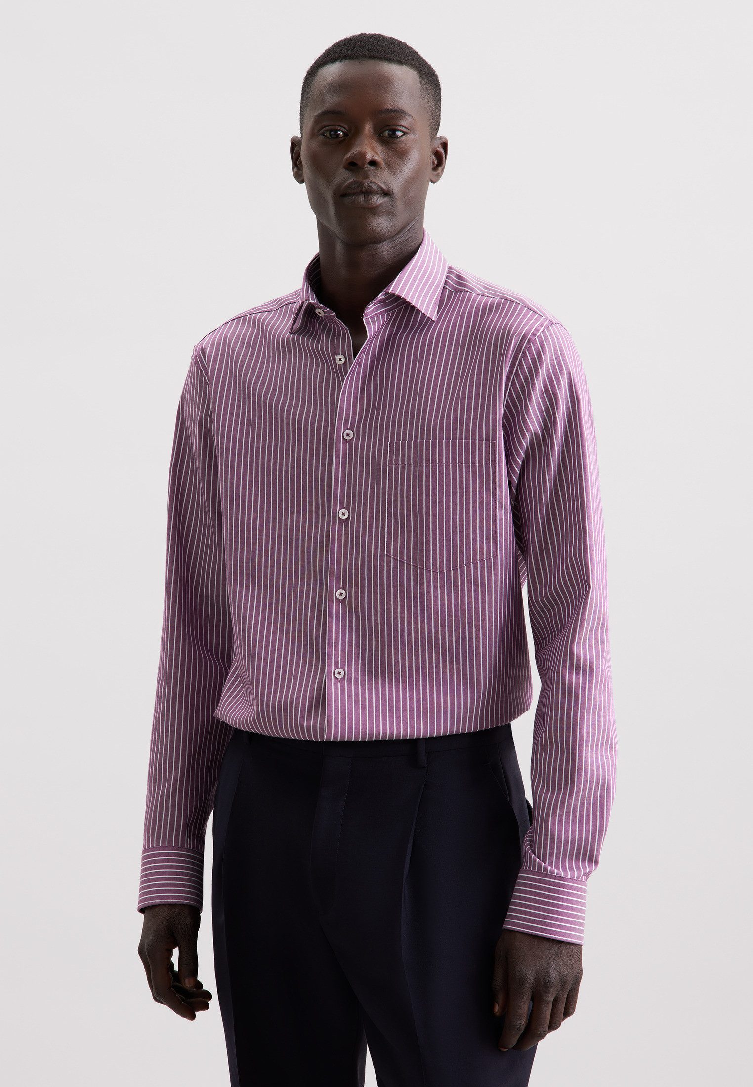 seidensticker Businesshemd Schwarze Rose Regular 1/1 Kentkragen Gestreift