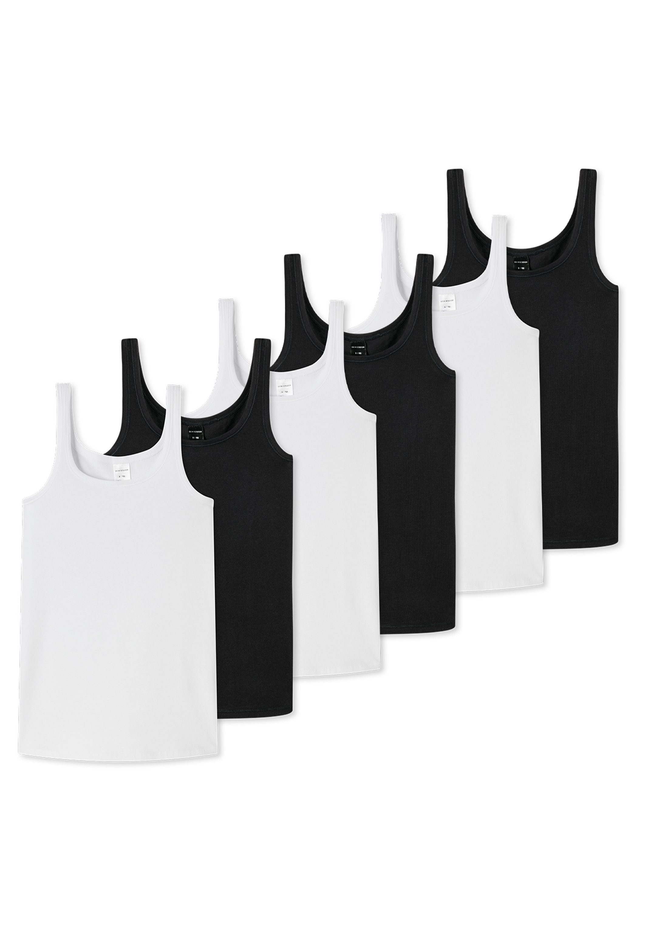 Organic und / Arm- Unterhemd - 6-St) Schiesser Girls mit - / Teens Pack (Spar-Set, Weiß Cotton 6er Baumwolle 95/5 Einfass Unterhemd Tanktop Halsausschnitt Schwarz