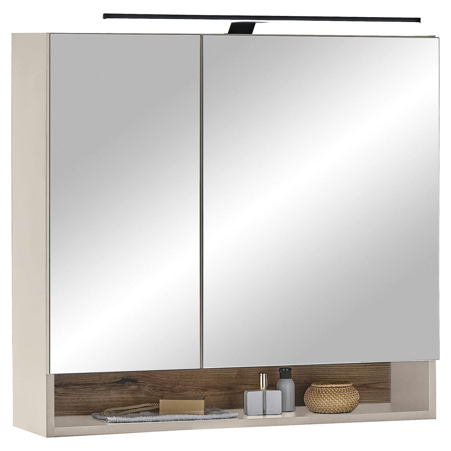 Bega Consult Spiegelschrank DENVER, 2 Spiegeltüren, Beige, mit LED-Aufsatzl günstig online kaufen