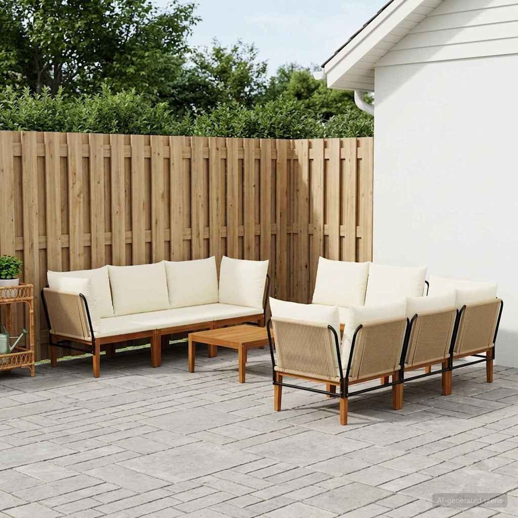vidaXL Sofaelement 9 Stk. Massives nholz & Seil Natur (9 St)
