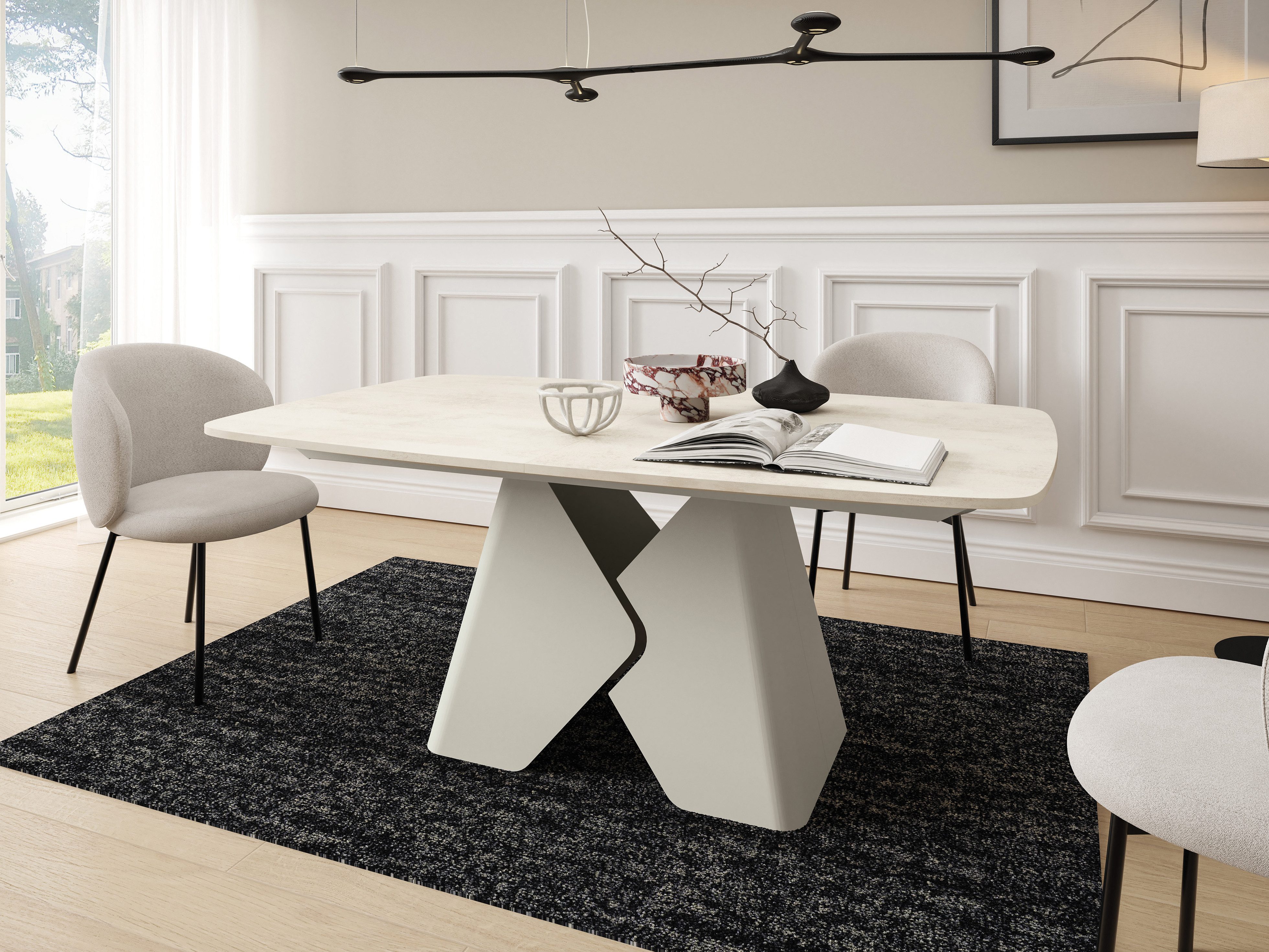 Compleo Esstisch luxuriöser, Tisch mit Butterfly-Auszug, Esszimmer Möbel, Made in EU, Breite nach Wahl: 180 oder 200 cm
