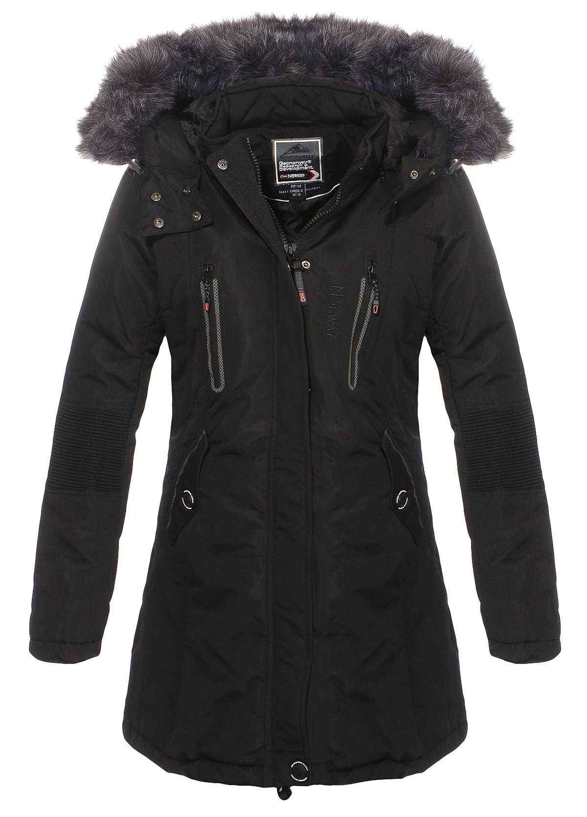 Geographical Norway Winterjacke Damen Coraly abnehmbare Kapuze, dicke und warme Jacke Schwarz