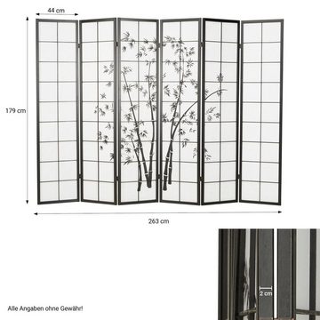 Homestyle4u Paravent 6tlg Raumteiler Trennwand Bambusmuster schwarz, 6-teilig