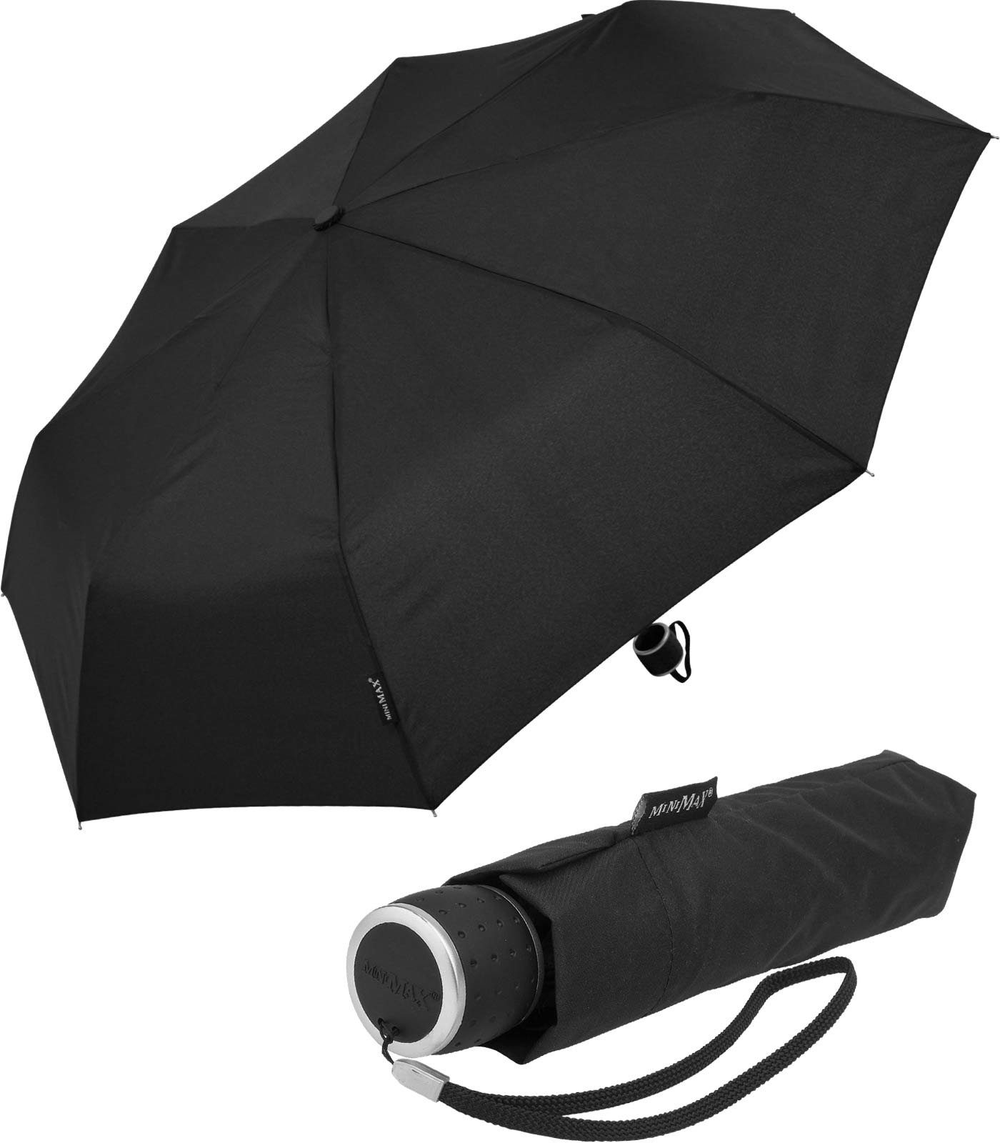 Impliva Taschenregenschirm miniMAX® kleiner leichter Schirm Handöffner, passt in jjede Tasche schwarz