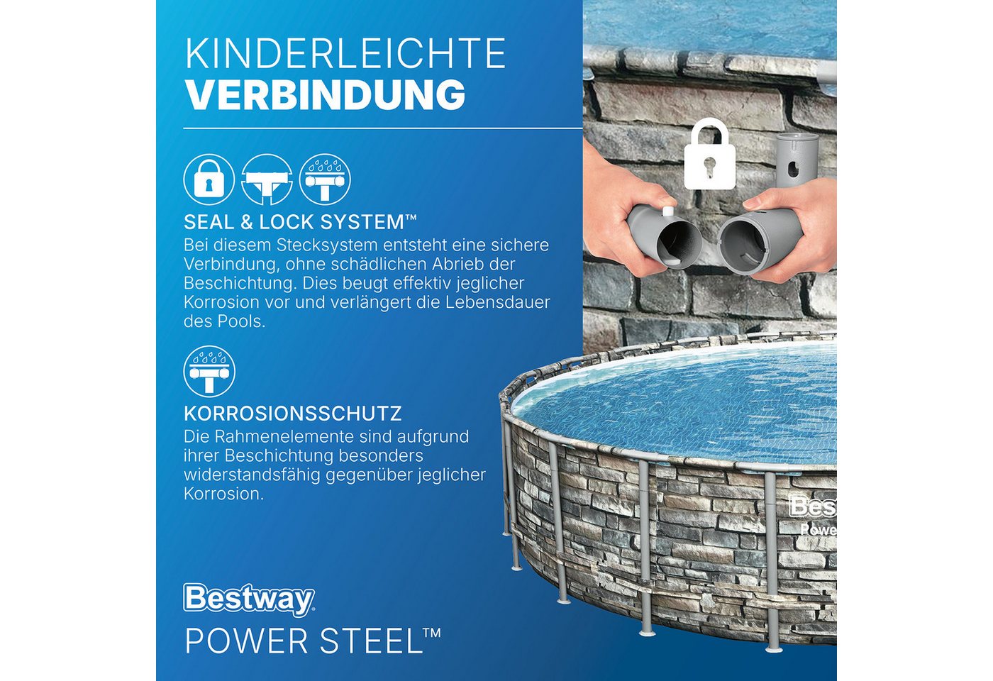 Thumbnail - Bestway Framepool Power Steel™ Komplett-Set mit Filterpumpe Ø 671 x 132 cm Steinwand-Opt (Set)