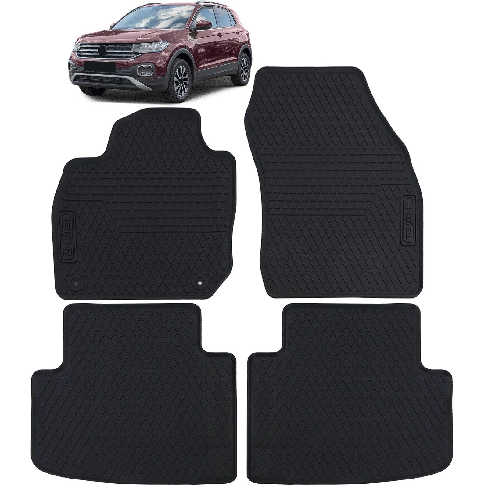 Passform-Fußmatten Auto Gummi Fußmatten Schwarz Premium Set für VW T-Cross ab 18