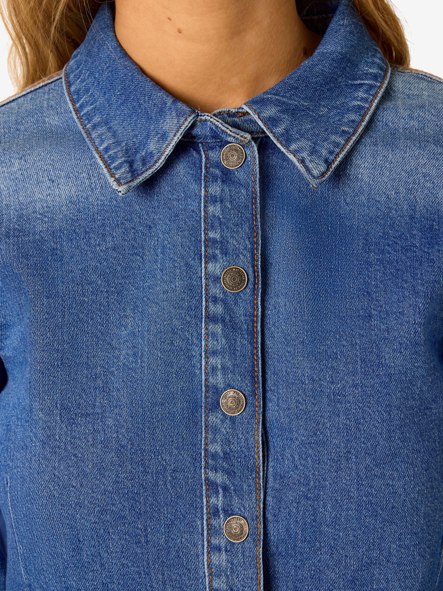 Noisy may Blusenshirt Knopfleiste Kentkragen Regular Fit Unifarben Denim Look für Damen (1-tlg) Recyceltes Material, Nachhaltig, Baumwolle, Tragekomfort, Zeitlos