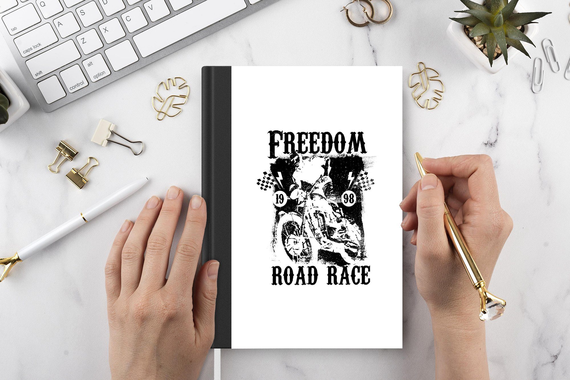 road Merkzettel, Motorrads Notizbuch Zitat eines MuchoWow Notizheft, Haushaltsbuch Tagebuch, 98 "Freedom rage" A5, Journal, Retro-Illustration in, Seiten, mit