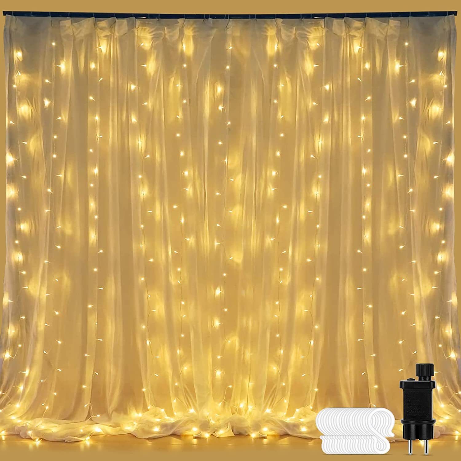 LED-Lichterkette Lichterkettenvorhang 3x3M, Speicherfunktion, für Fenster Deko