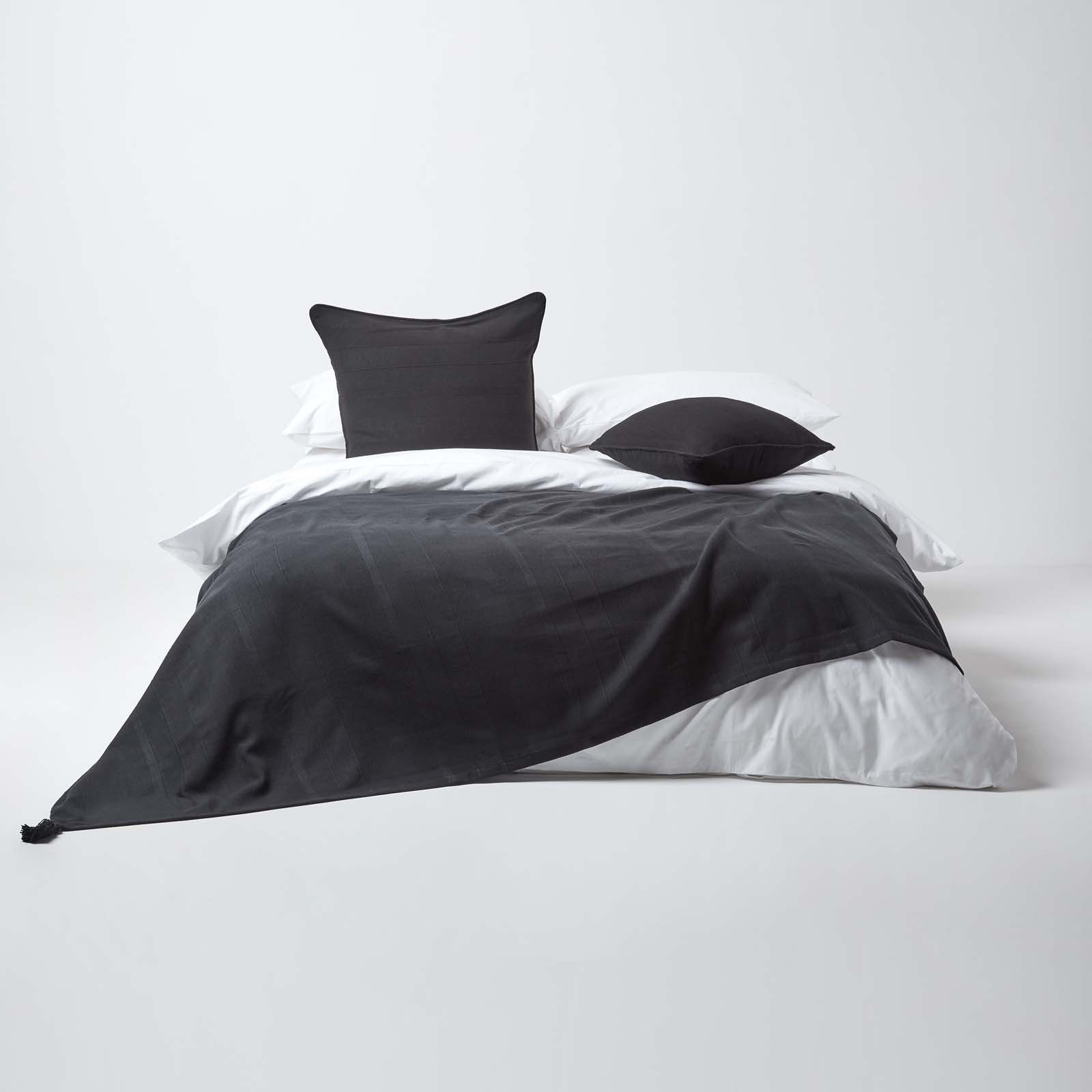 Plaid Tagesdecke Rajput, 100% Baumwolle, schwarz, 255 x 360 cm, Homescapes