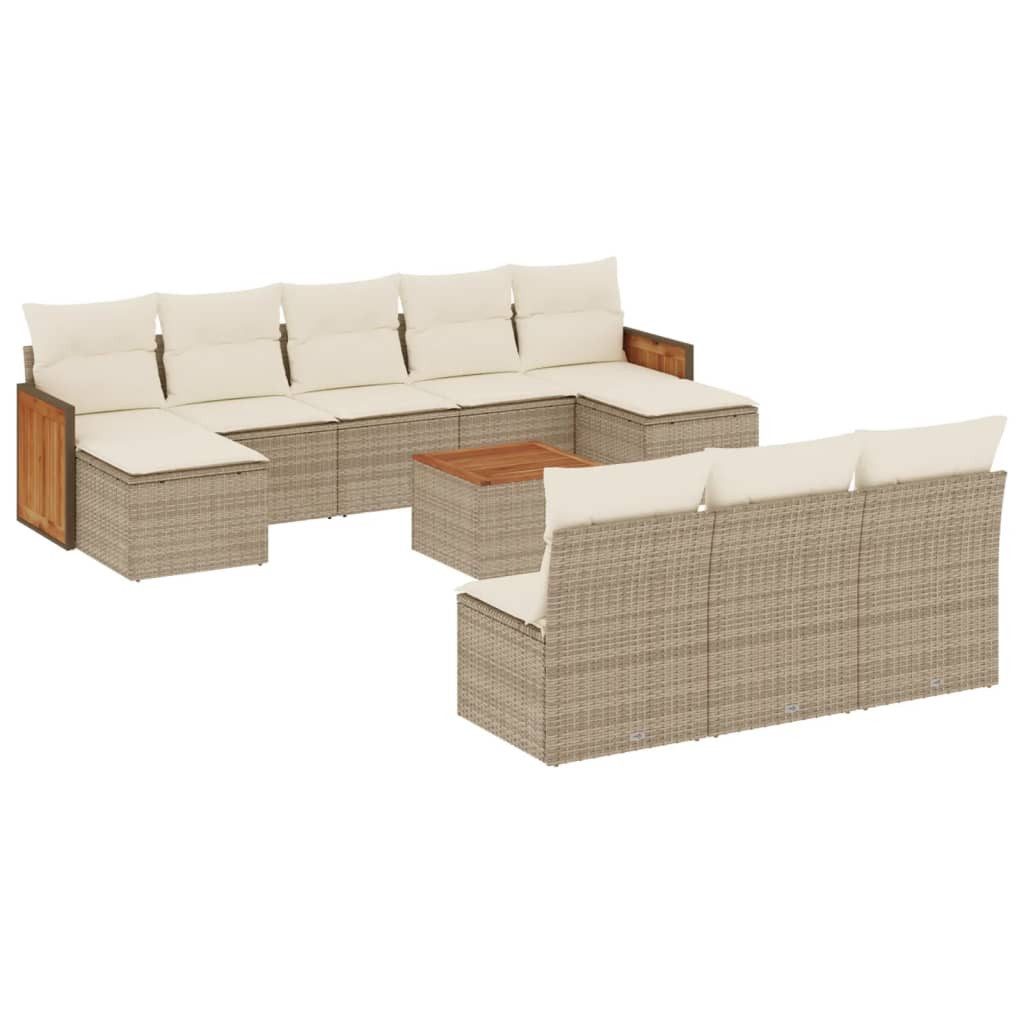 vidaXL Gartenlounge-Set 11-tlg. Garten-Sofagarnitur mit Kissen Beige Poly Rattan, (1-tlg)