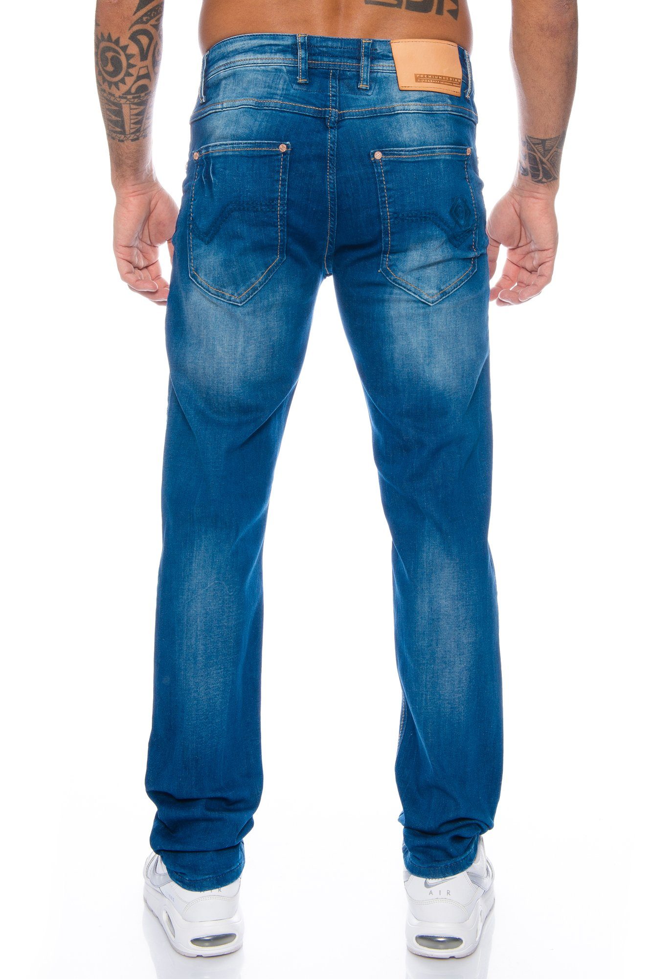 Nahtverzierung Baxx Look Herren & Slim-fit-Jeans Hochwertige im Tragekomfort dezenten dicken Hose Cipo perfekter mit und Jeans Nähten