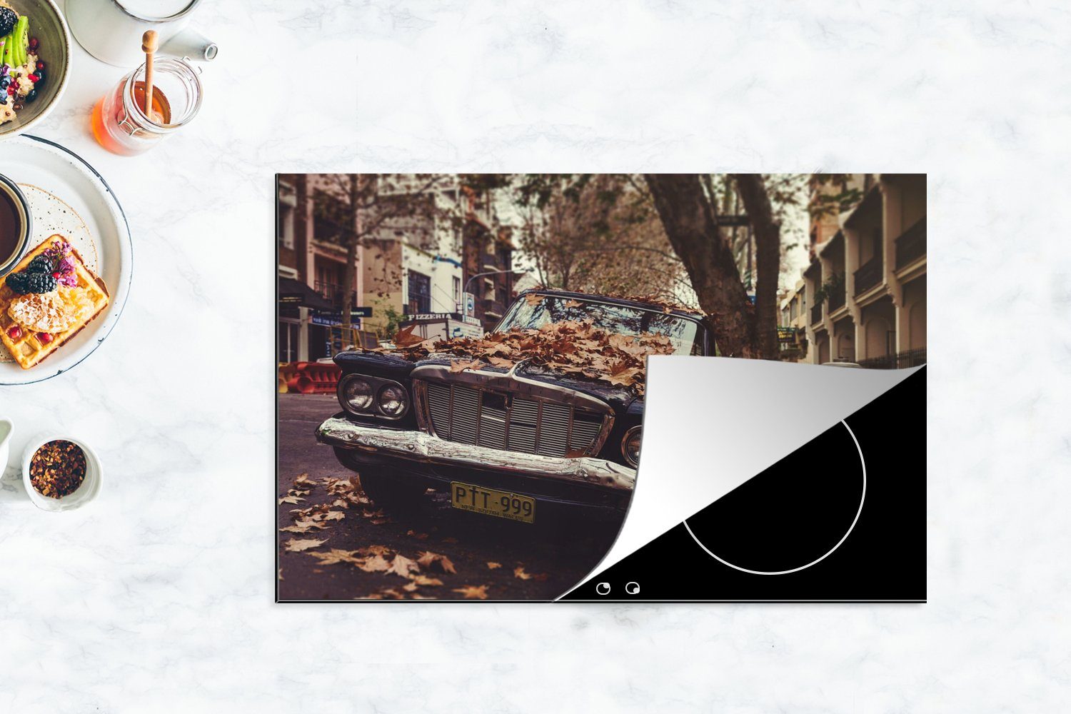 - - Vinyl, Herbstblätter küche, Auto Herdblende-/Abdeckplatte die für cm, (1 Induktionskochfeld Landleben, Schutz tlg), Ceranfeldabdeckung MuchoWow 80x52