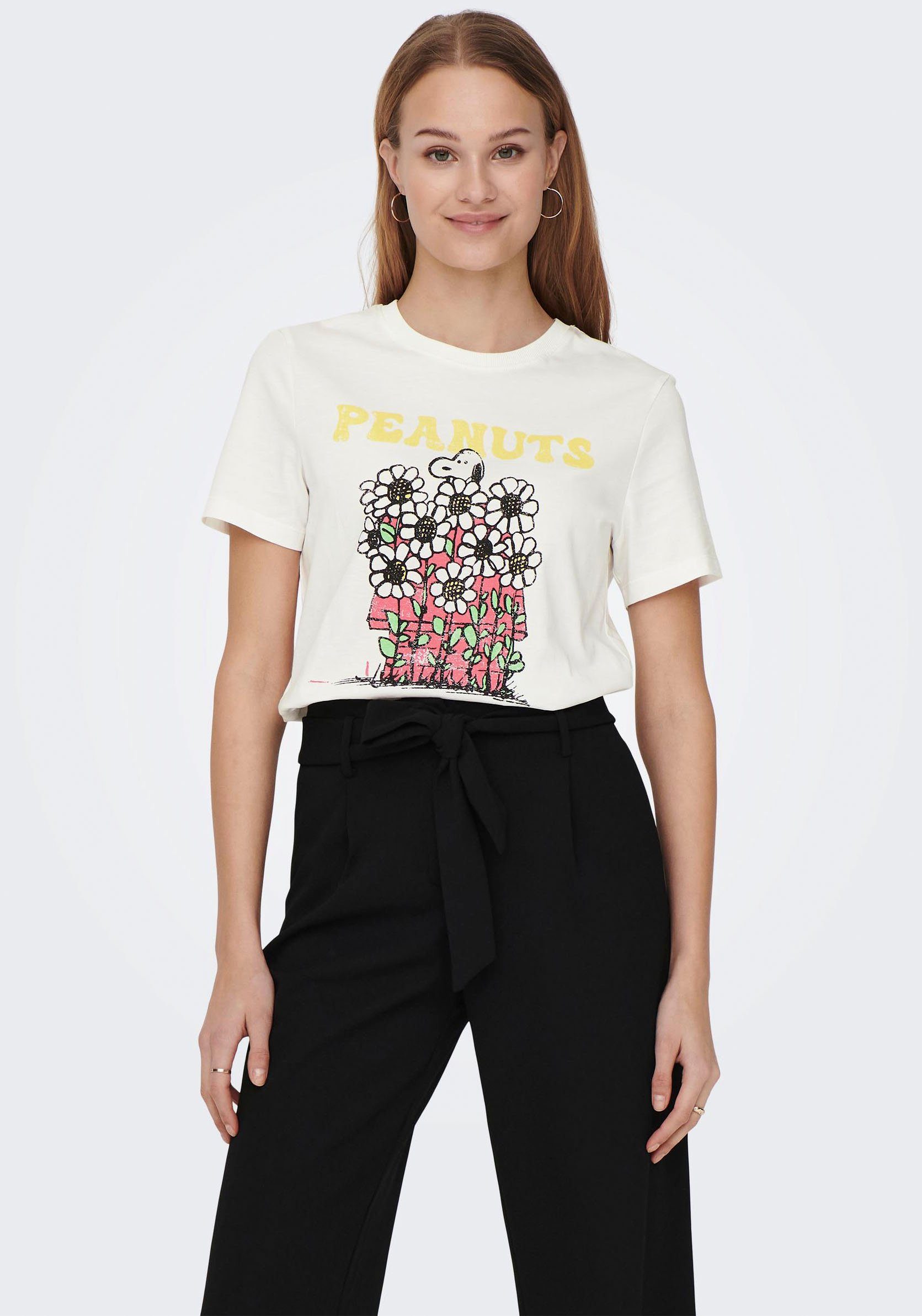 ONLY Kurzarmshirt ONLPEANUTS REG S/S FLOWER TOP BOX JRS unterschiedliche Snoopy Prints Cloud Dancer Print:Sunflowers | T-Shirts