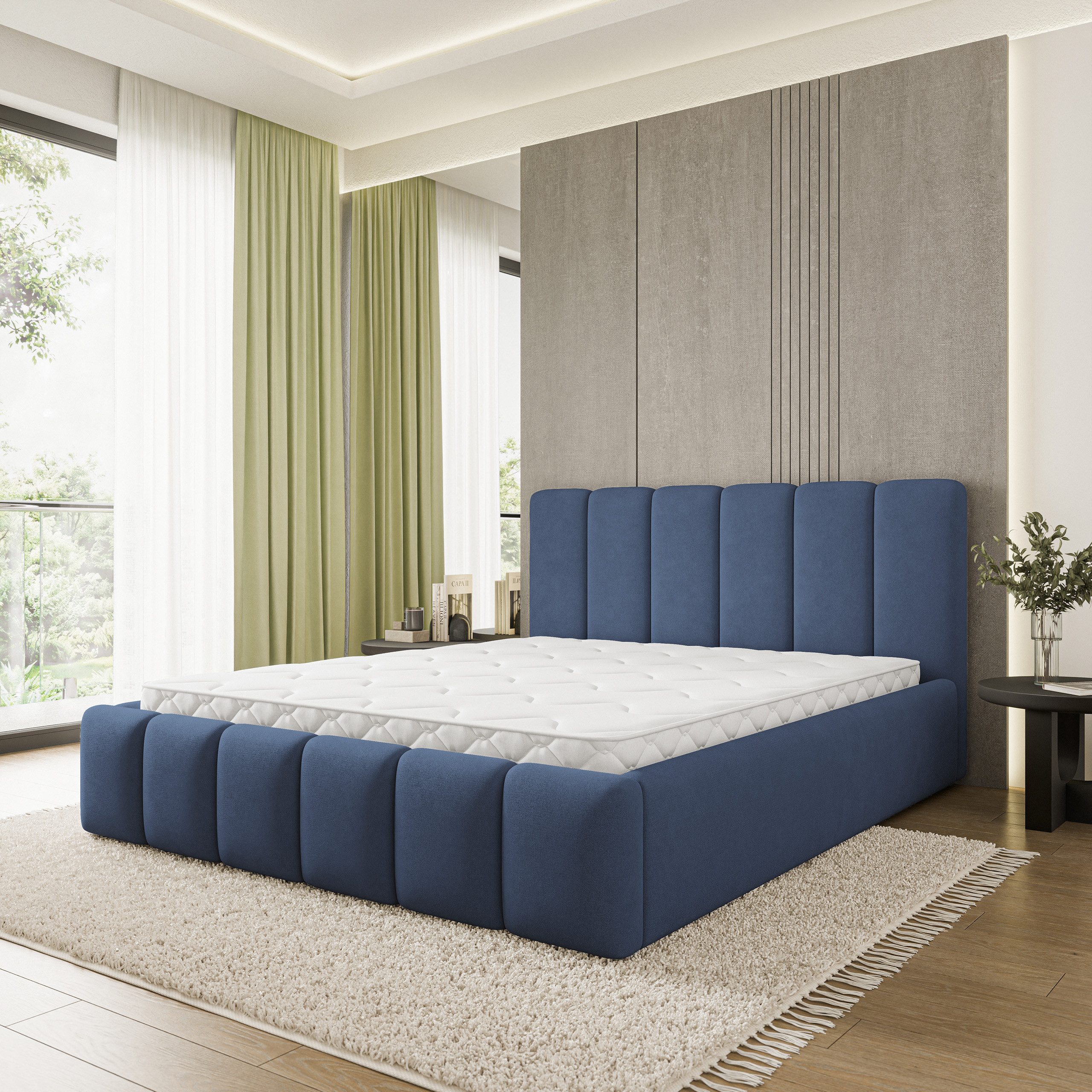 Masseno Polsterbett ATTORA 120x200 cm blau (mit Bettkasten und Lattenrost)