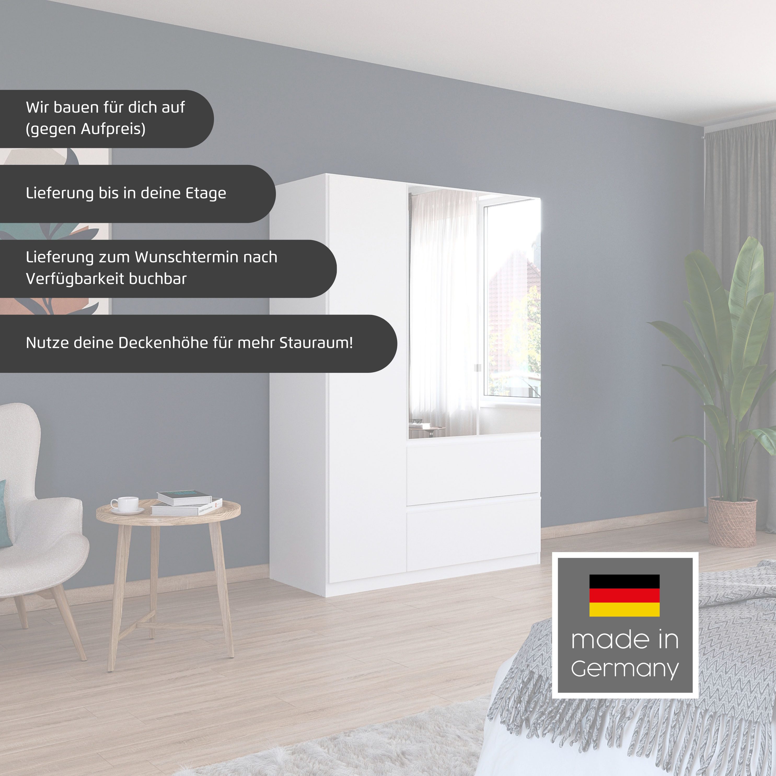 rauch Eckkleiderschrank Kleiderschrank Schrank Garderobe Wäscheschrank COSTA Größe 117x104 cm (in 3 Ausstattungen BASIC/CLASSIC/PREMIUM) mit Spiegel, voll ausgestattet mit viel Stauraum MADE IN GERMANY