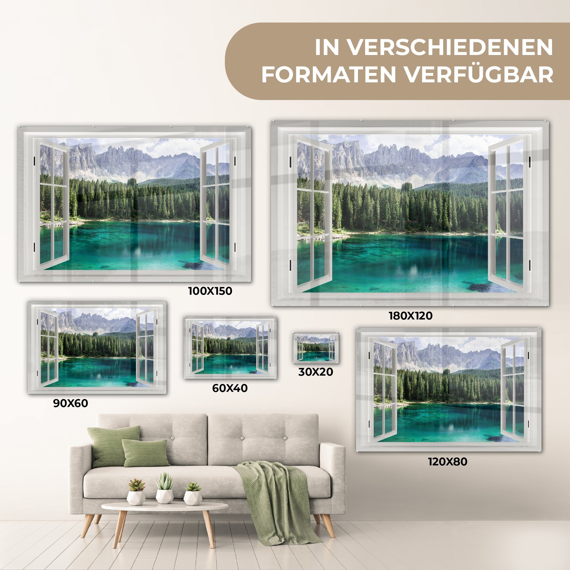 (1 Glasbilder Bäume St), Wandbild Foto Wasser, - Bilder auf - - Glas Wanddekoration MuchoWow - Aussicht auf Acrylglasbild - Glas