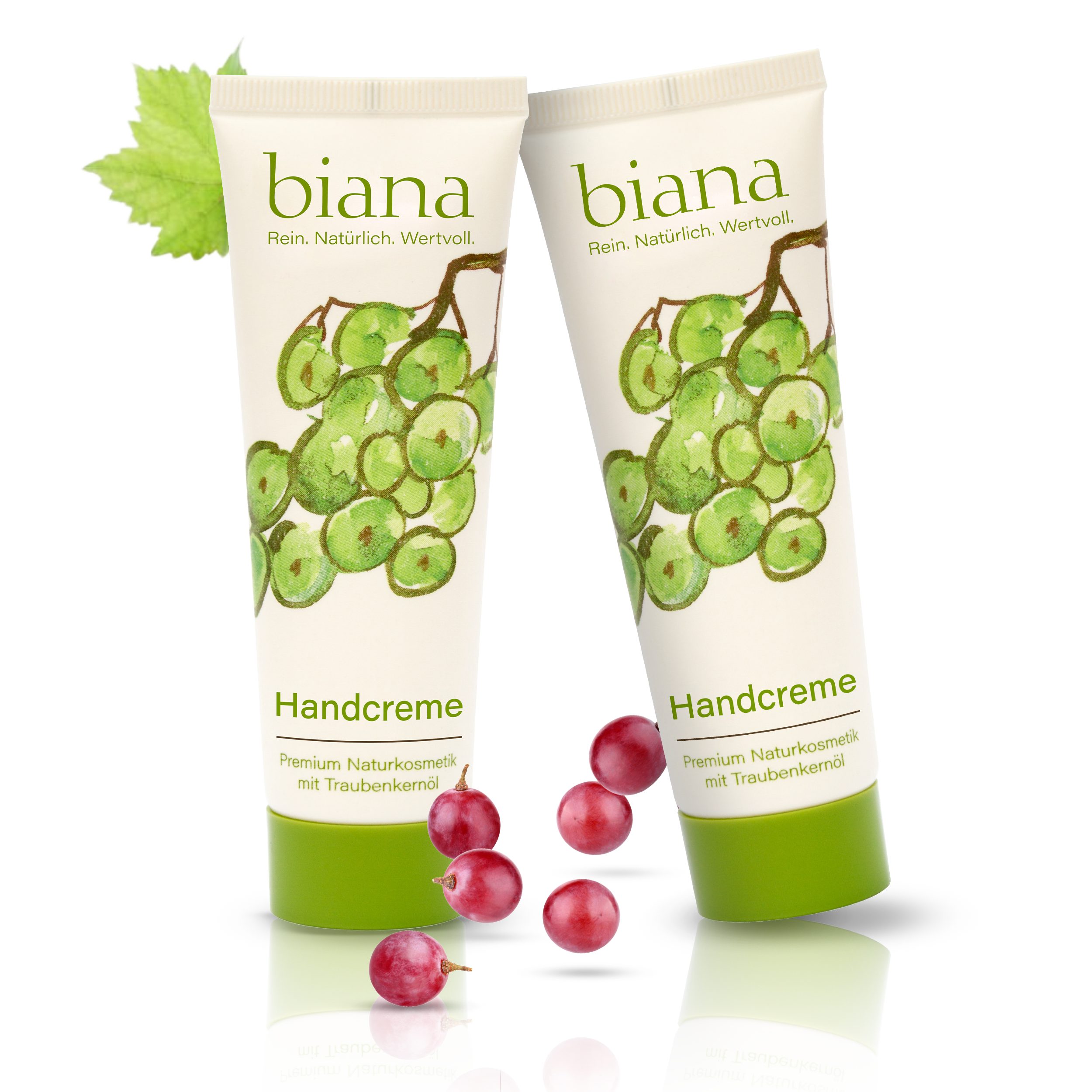 biana Handcreme – Premium Naturkosmetik mit Traubenkernöl OPC, in einer innovativen Holztuben Verpackung