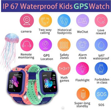 PTHTECHUS Smartwatch (1,44 Zoll, iOS und Android), GPS Telefon für Kinder LED Digitalkamera Uhr Support Spiel Wecker Uhr