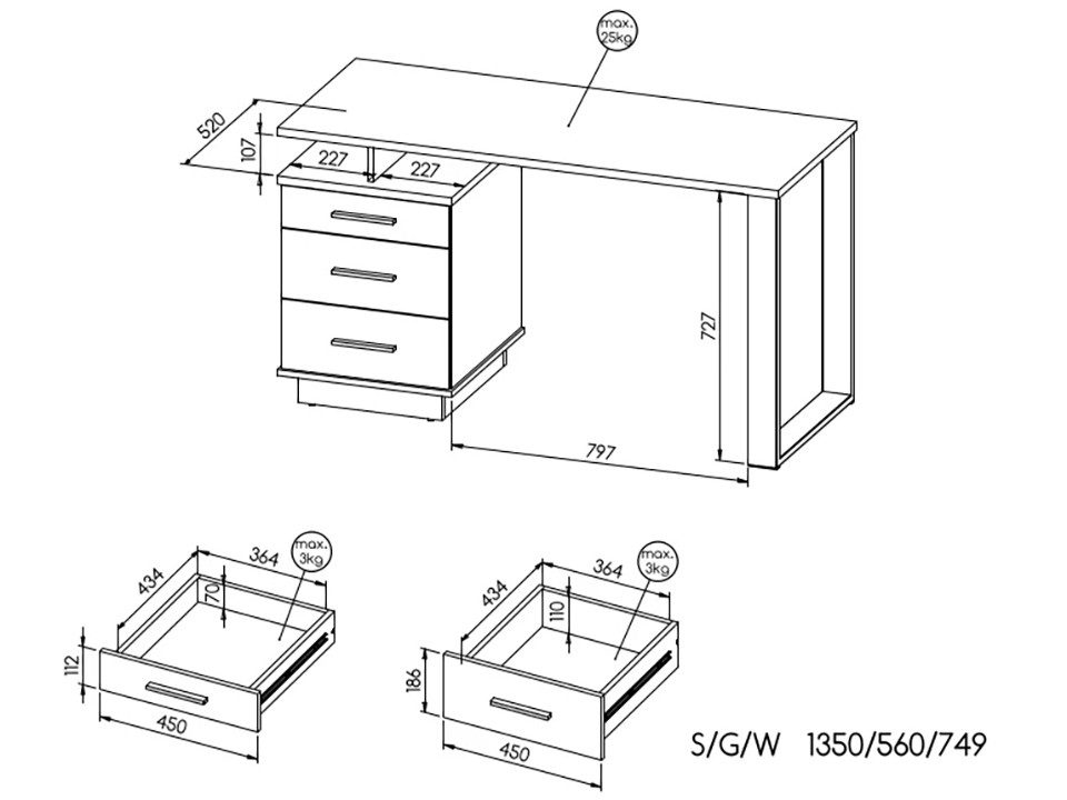 Beautysofa Jugendzimmer-Set LAMELO im modernen Loft-Stil, (Holzoptik mit schwarzen Details, Set 4-teilig: Kleiderschrank, Bücherregal, Schreibtisch und Kommode) – Bild 4 von 5