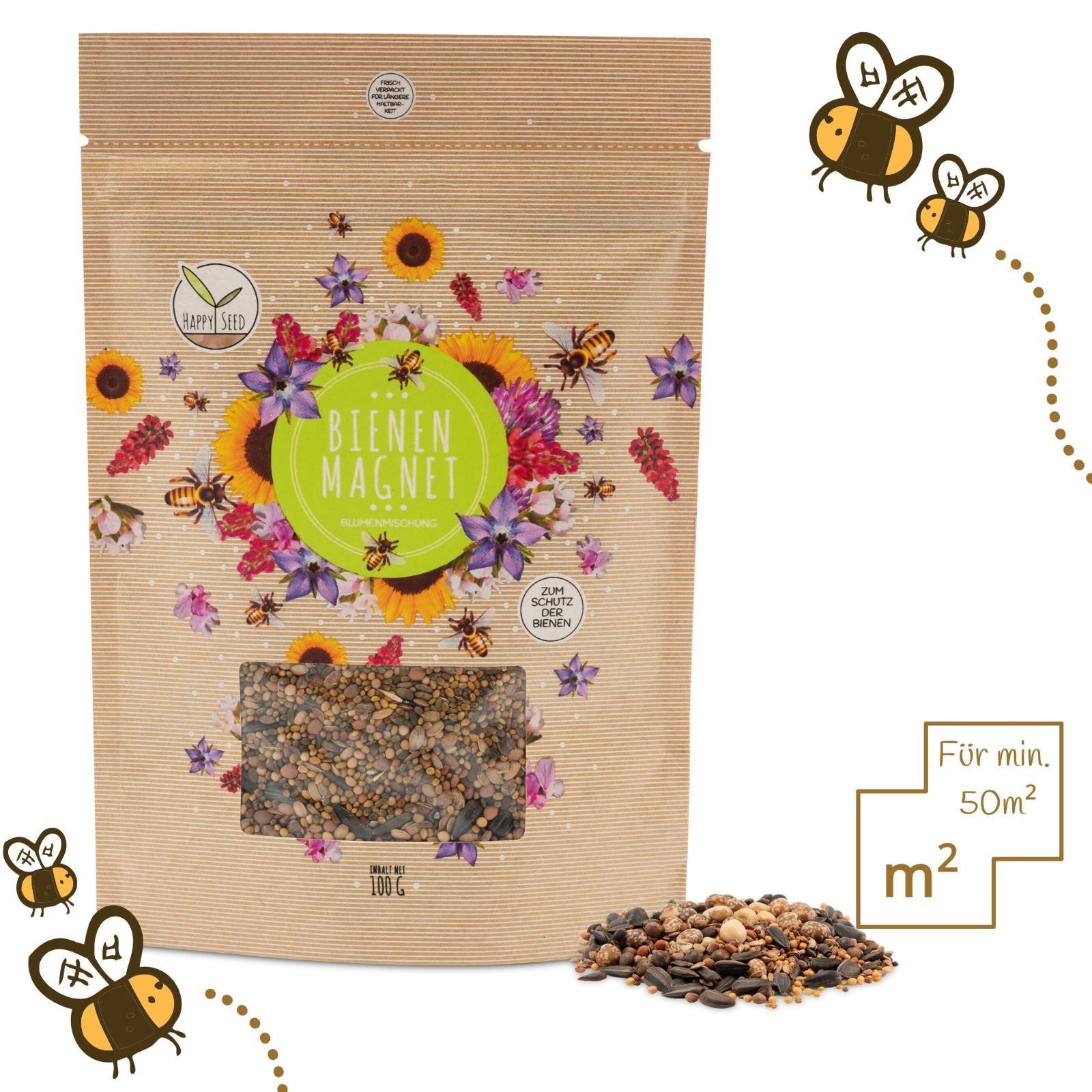 HappySeed Blumensamen Blumenwiese Samen für eine bunte Bienenweide - Farben. Wildblumensamen, 0.1 kg, Bienenfreundlich