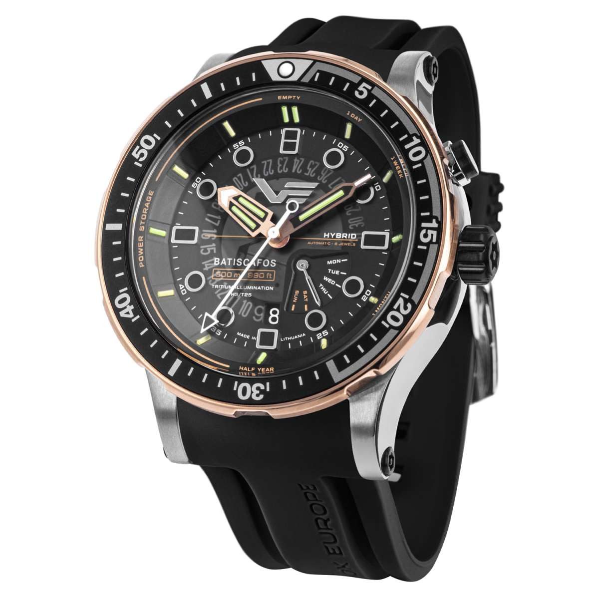 Vostok Europe Taucheruhr PX84-511E769-BLK, für Herren Hybrid Batiscafos Schwarz