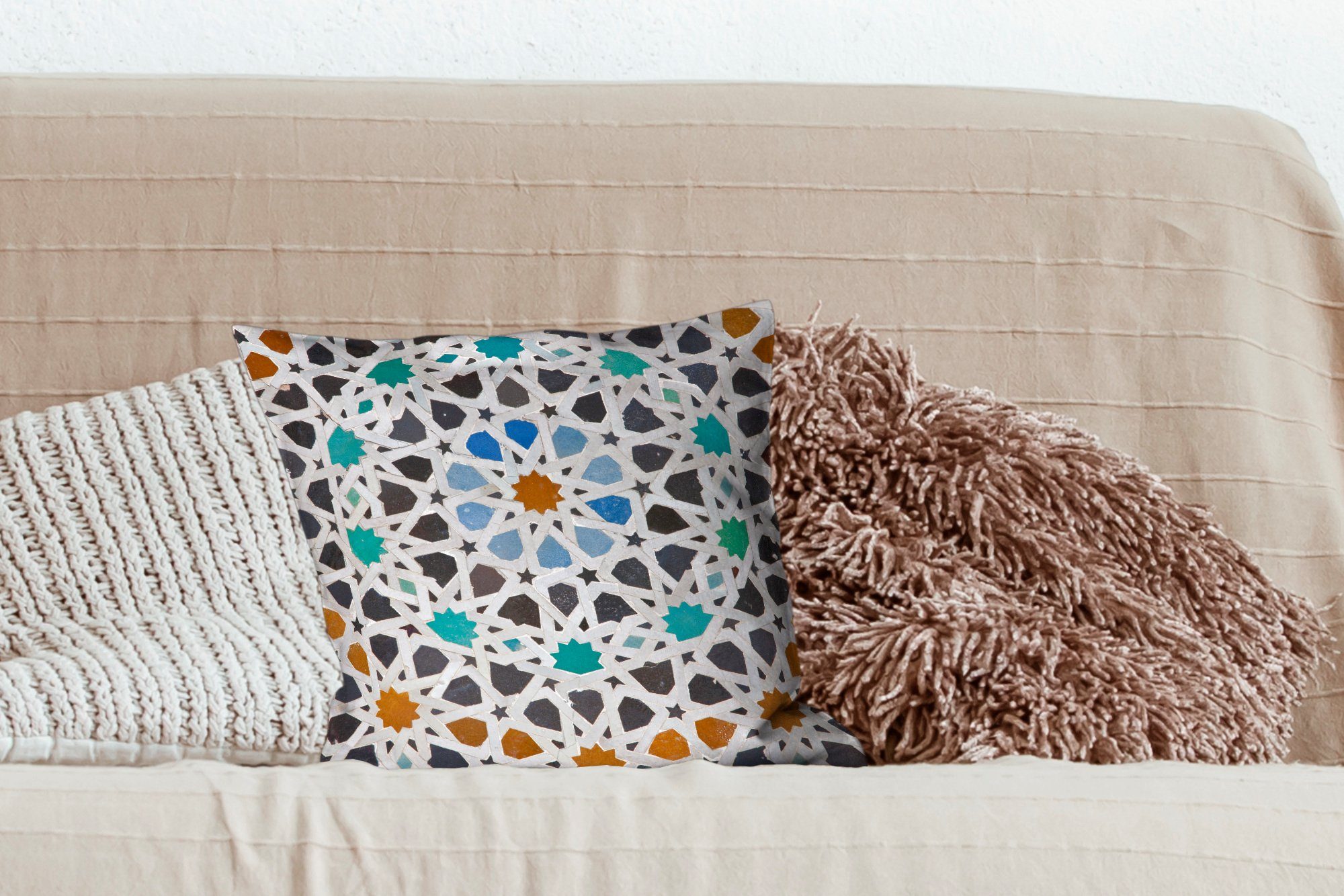 marokkanisches Dekokissen MuchoWow Schlafzimmer, Ein mit Deko, Zierkissen Füllung Sofakissen Wohzimmer, für Mosaikdetail,