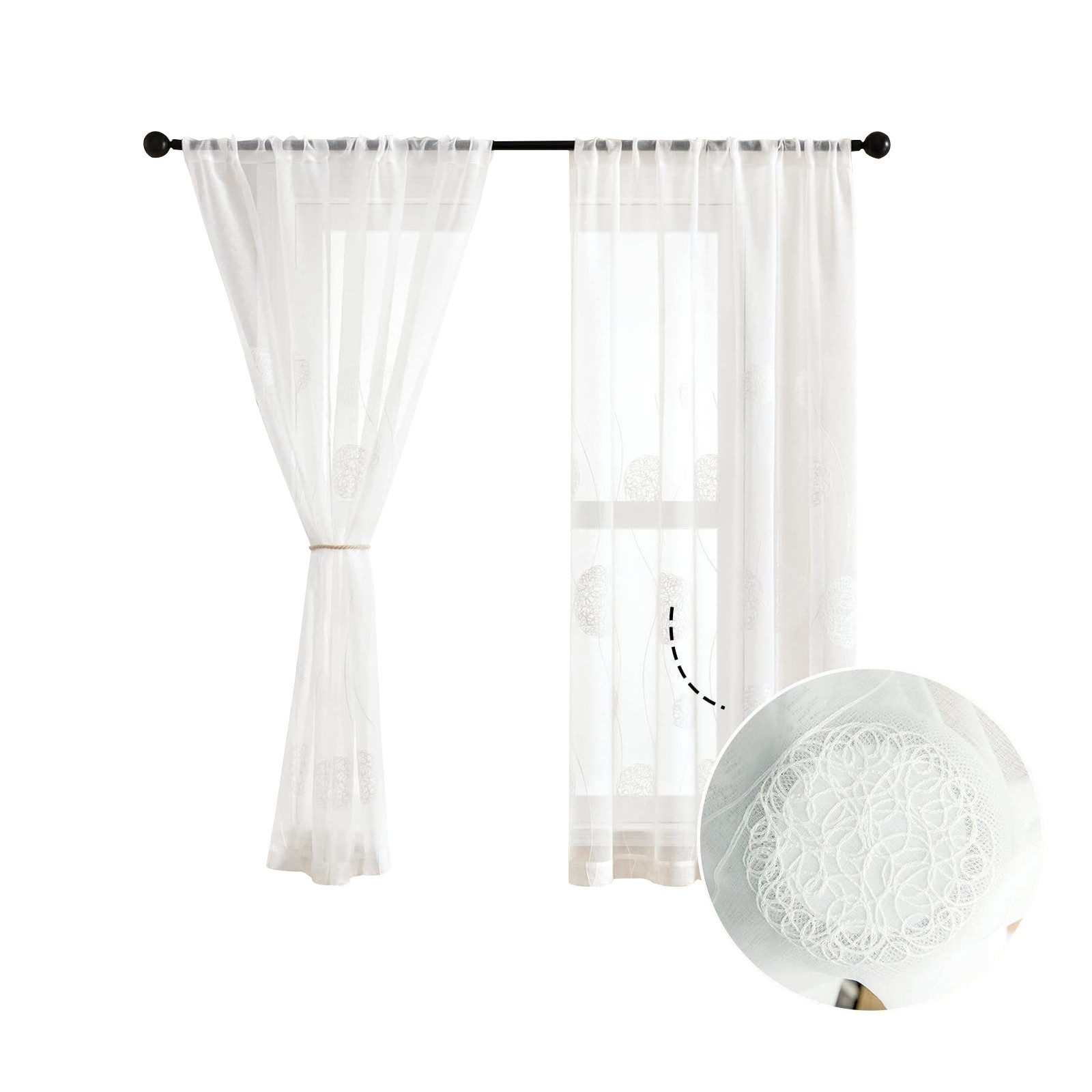 BYSURE Gardine (2 St), Stangendurchzug, transparent, Voile, Bestickt Ösenvo günstig online kaufen