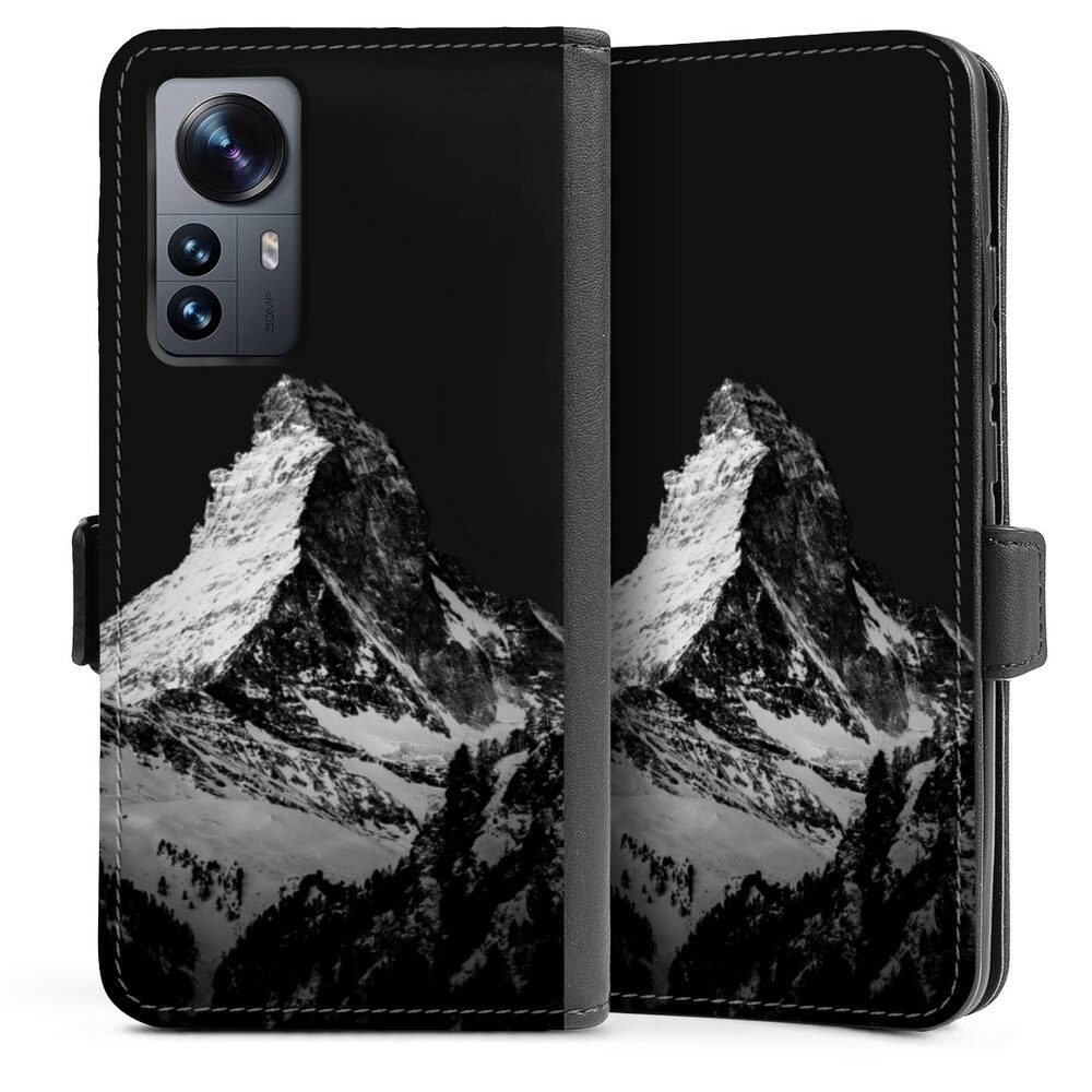 DeinDesign Handyhülle Berg Schnee Alpspitze Snow Capped Mountains Grayscale, Xiaomi 12 5G Hülle Handy Flip Case Wallet Cover Handytasche Leder