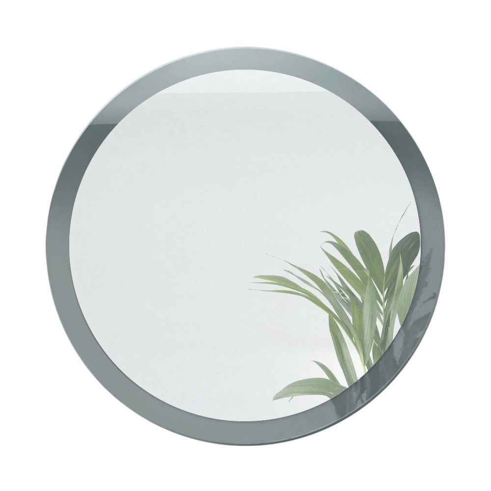 Vladon Wandspiegel Globe (dekorativer runder Spiegel, für Flur und Wohnzimmer mit MDF-Rahmen), in Grau Hochglanz (80 cm Durchmesser)