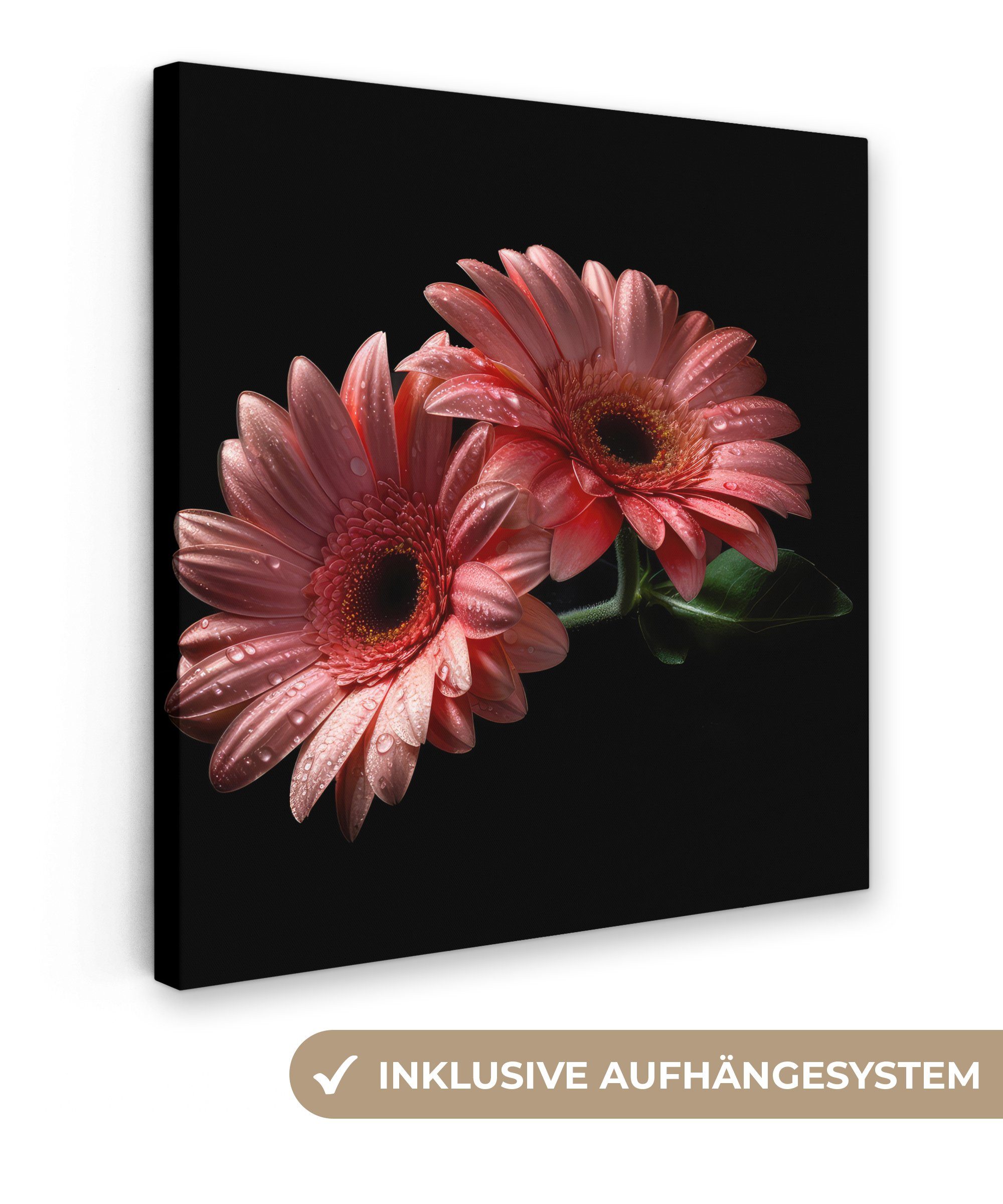 OneMillionCanvasses® Leinwandbild Blumen - Gerbera - Rosa - Natur - Porträt, (1 St), Leinwand Bilder für Wohnzimmer Schlafzimmer, 20x20 cm