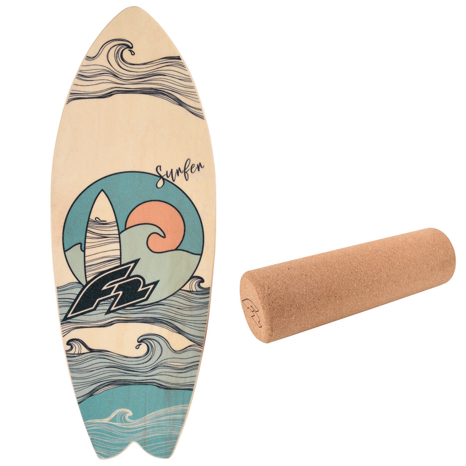 F2 Balanceboard F2 Set Balance Board Surfer 87x32cm mit Korkrolle