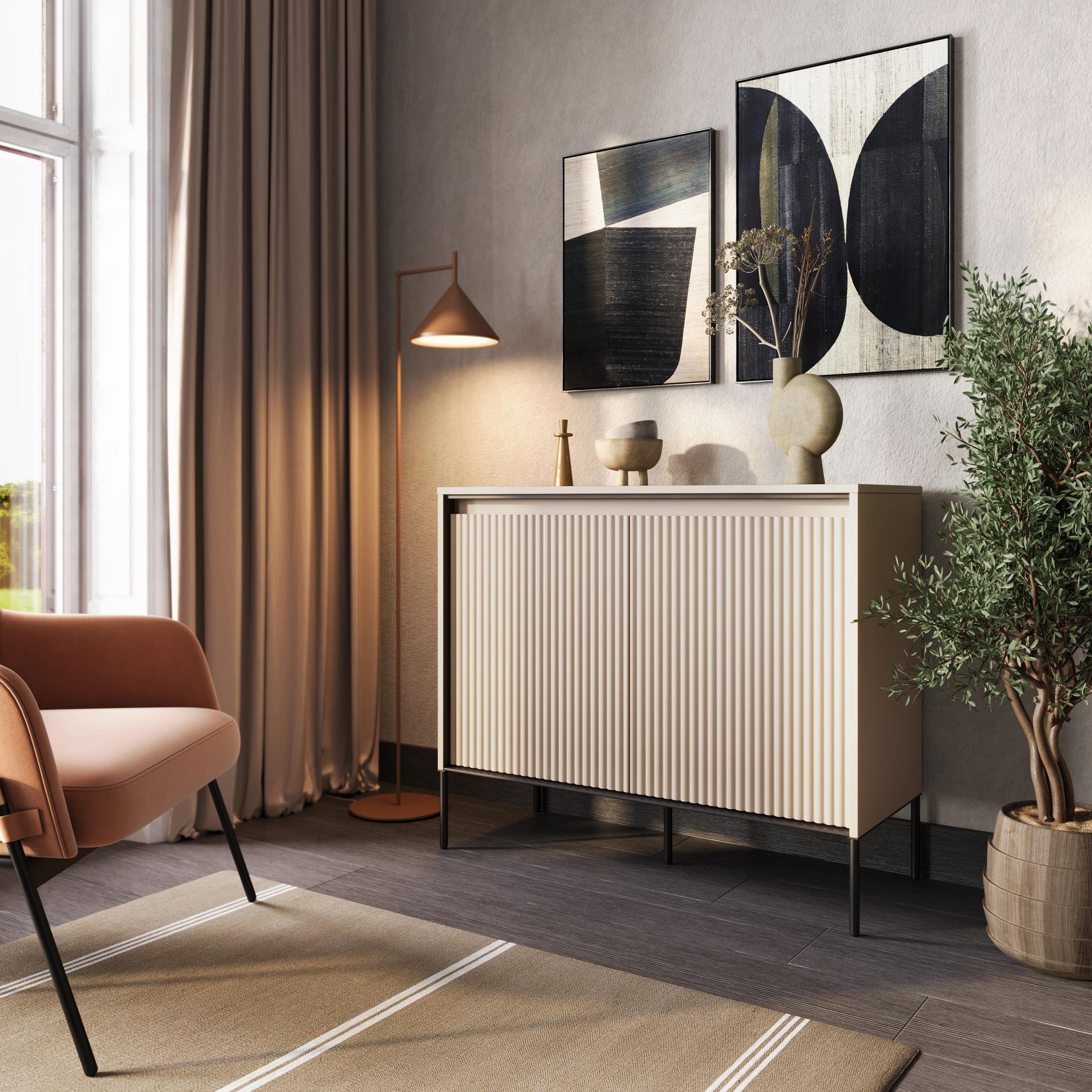 Compleo Kommode mit gerifflete Front FLORE für Wohnzimmer, push to open – Bild 3 von 5