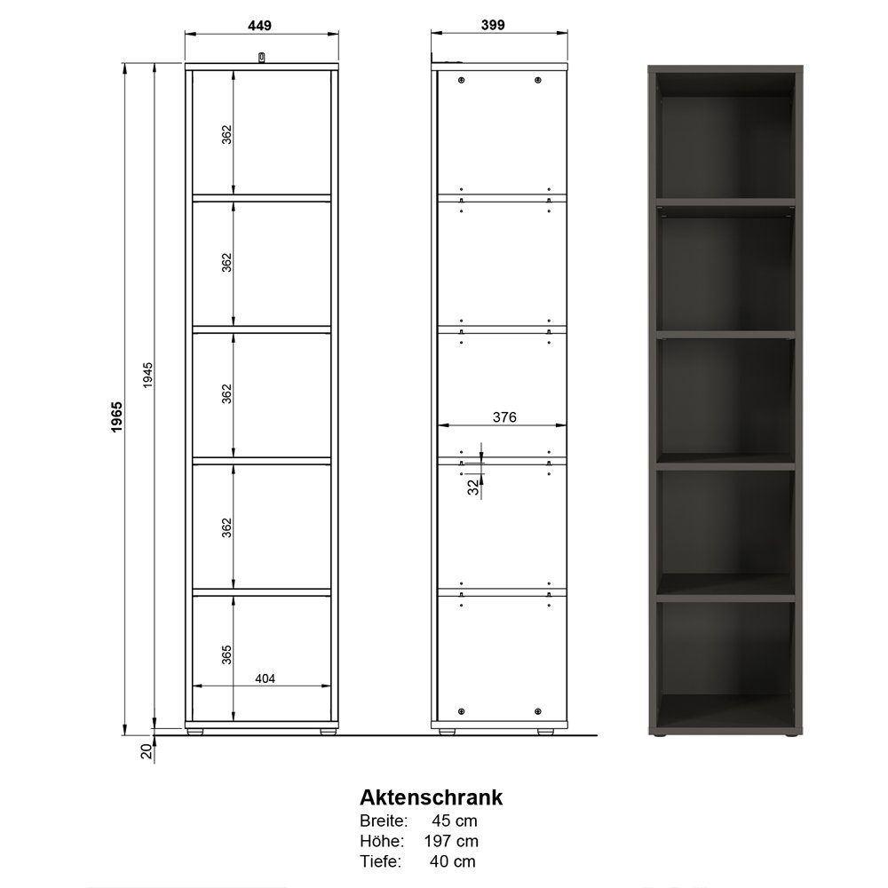 mit 205/197/40 Lomadox Aktenschrank Eiche Graphit Navarra Nb. LUGANO-01 cm