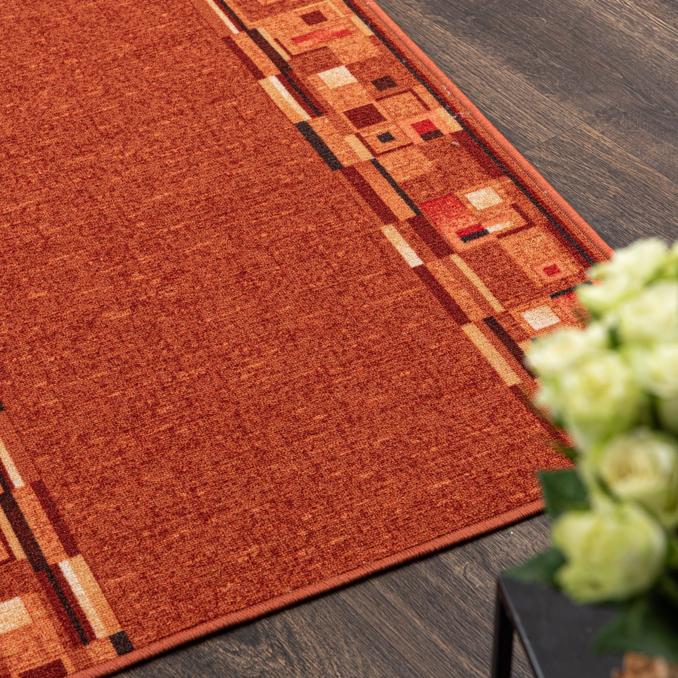 Mazovia Läufer Läufer Teppichläufer Brücke - Vorzimmer Küche - Terracotta Rost, 67 x 100 cm, Kurzflor, Rutschfest, Meterware, Verschiedene Größen