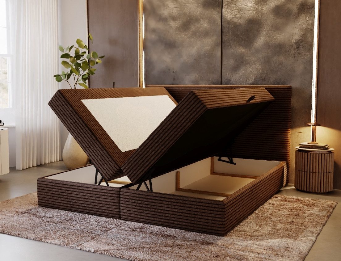 B&B Home Boxspringbett Boxbett Tilia 160 cm 180 cm (H3 Matratze Bonellfederung, Kopfteil, Bettkasten und Topper)