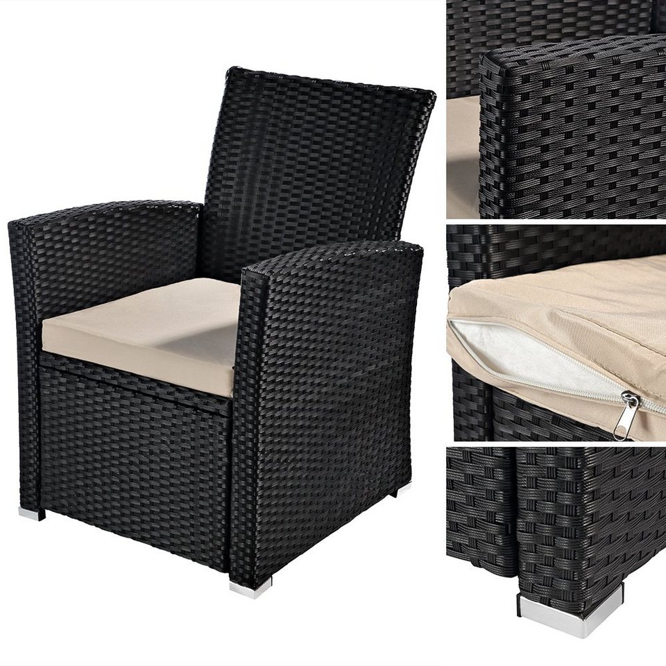 Feel2Home Gartensessel Gartensessel Rattansessel Stuhl aus Polyrattan  Schwarz in ver. Sets (Set auswählbar), Polyrattangeflecht