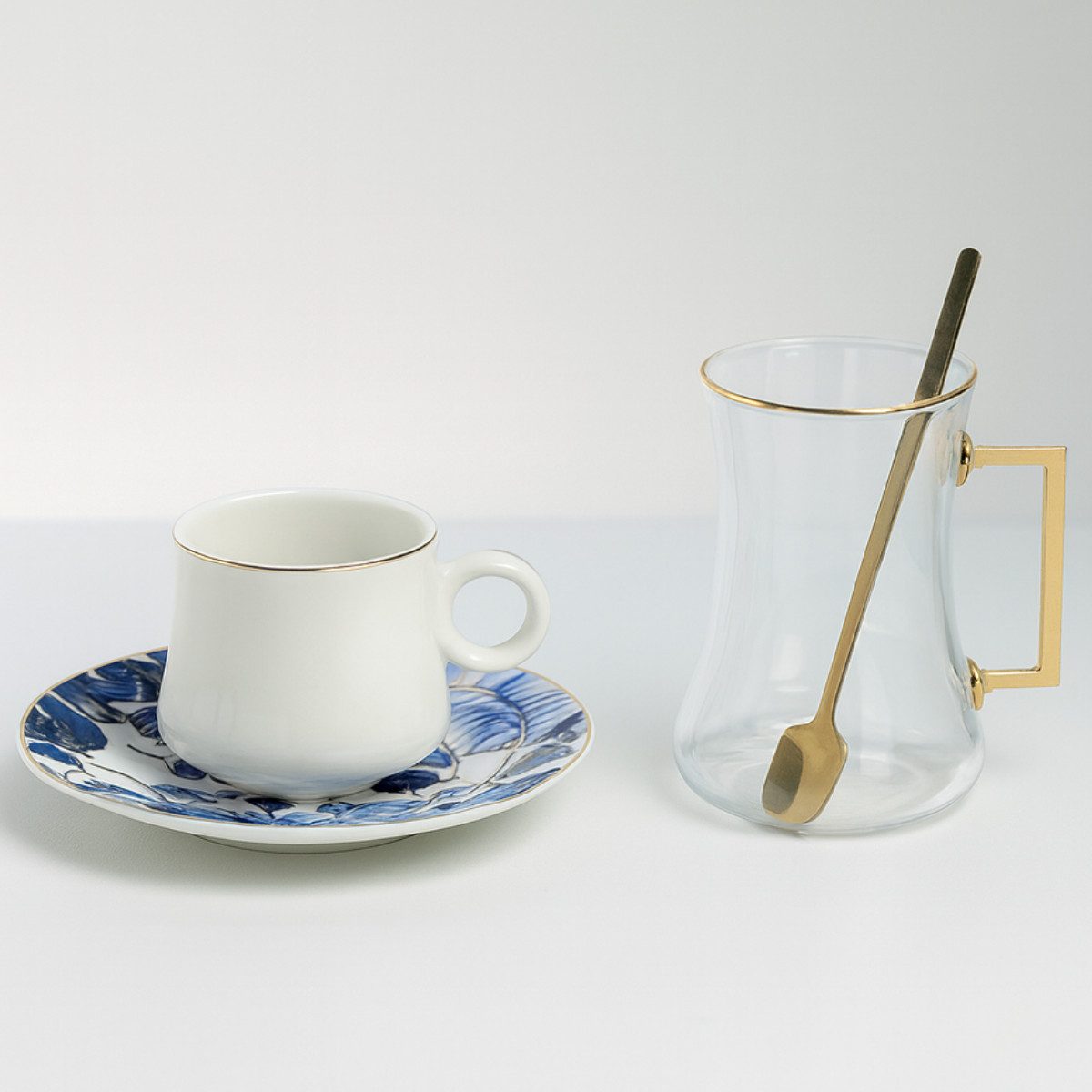 Bricard Espressotasse Tee und Espresso Set mit Untersetzer 24 Teilig weiß blau