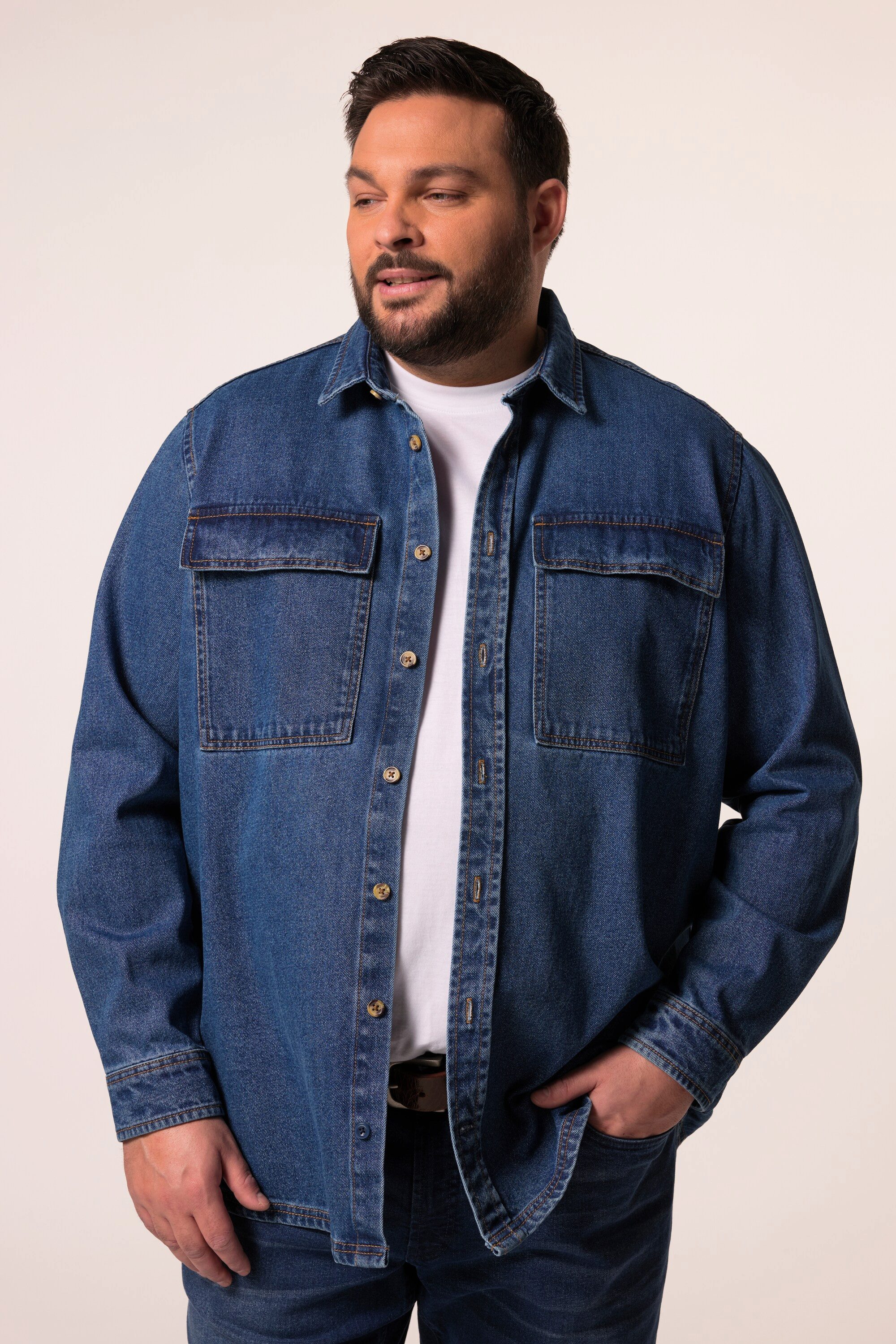 Men Plus Businesshemd Men+ Jeans-Overshirt Langarm günstig online kaufen