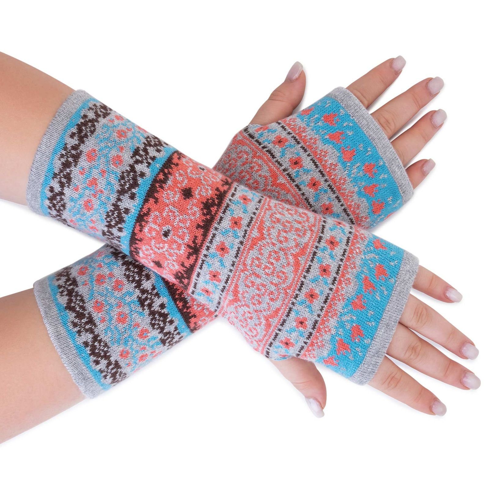 ALMHUBER Armstulpen Armstulpen Handwärmer Handschuhe Pulswärmer extrafeiner Jacquardstoff