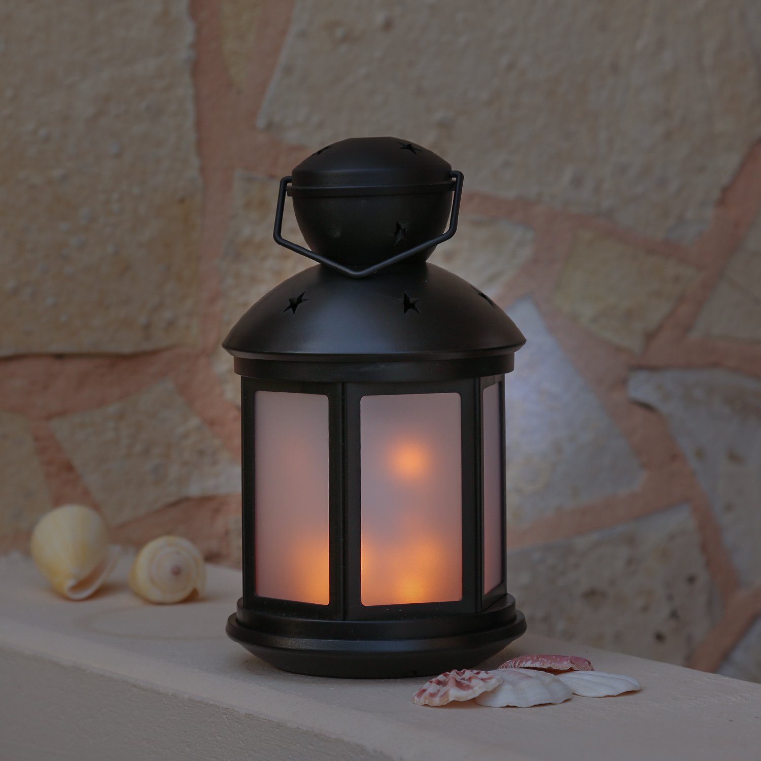 MARELIDA LED LED Dekolaterne Flammeneffekt amber Classic, schwarz, LED mit Laterne Laterne 22cm flackernd