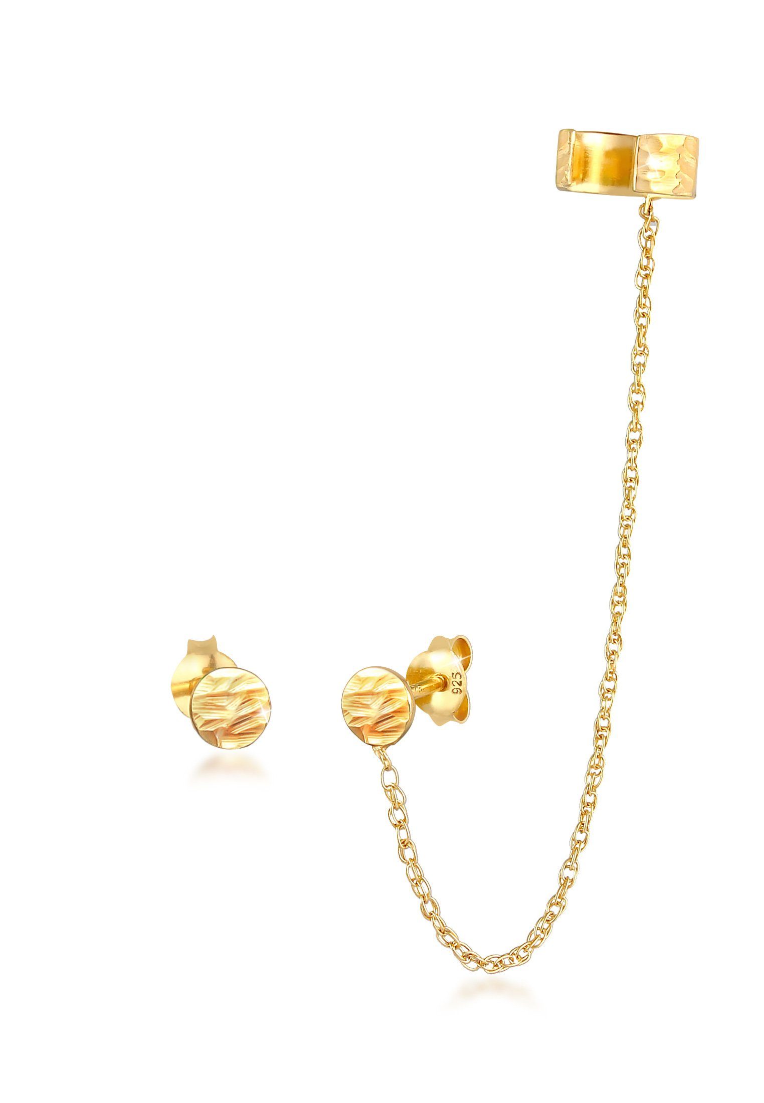 Elli Paar Ohrhänger Earcuff Stecker Rund Organic Struktur 925 Silber