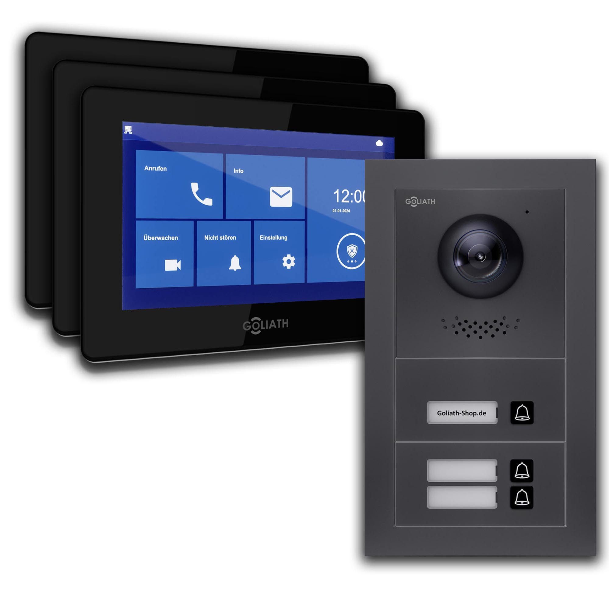 Goliath Intercom Video-Türsprechanlage Video Türklingel mit Kamera, 3-Familie Goliath Basic-Line 2-Draht (Privat oder Gewerblich)