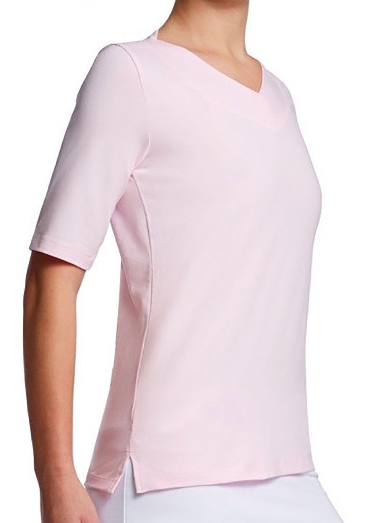 ESPARTO Yogatop Damen-Shirt Sundar in Bio-Baumwolle lang geschnitten und leicht geschlitzt, 2/3 Ärmel, V-Ausschnitt Wildrose